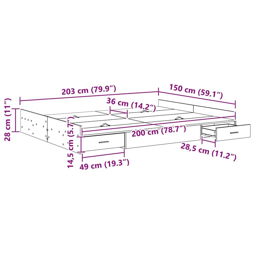 vidaXL Aufbewahrungsbettgestell Altholz 150 x 200 cm Holzwerkstoff