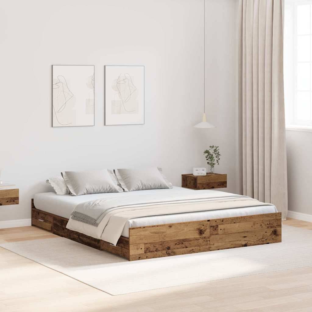 vidaXL Aufbewahrungsbettgestell Altholz 135 x 190 cm Holzwerkstoff