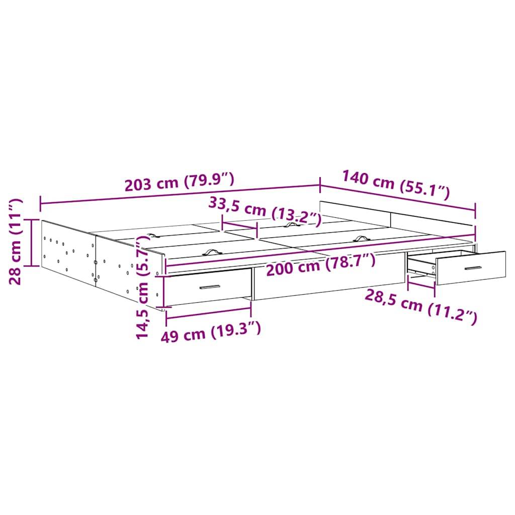 vidaXL Aufbewahrungsbettgestell Weiß 140 x 200 cm Holzwerkstoff