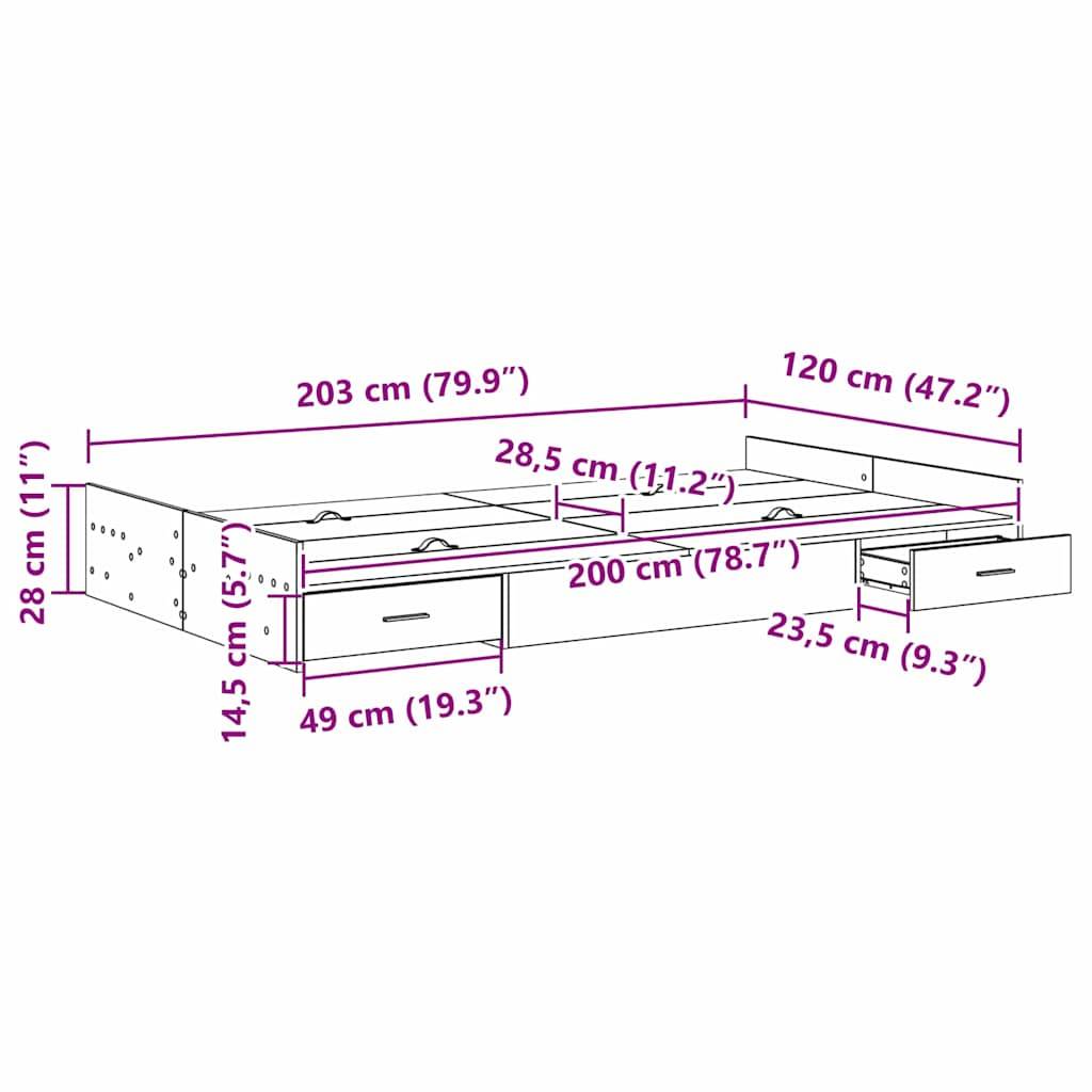 vidaXL Aufbewahrungsbettgestell Geräucherte Eiche 120 x 200 cm