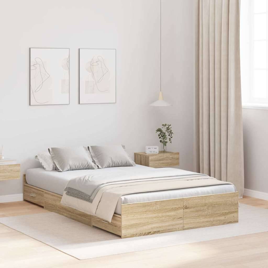 vidaXL Aufbewahrungsbettgestell mit Kopfteil Sonoma-Eiche 120 x 190 cm