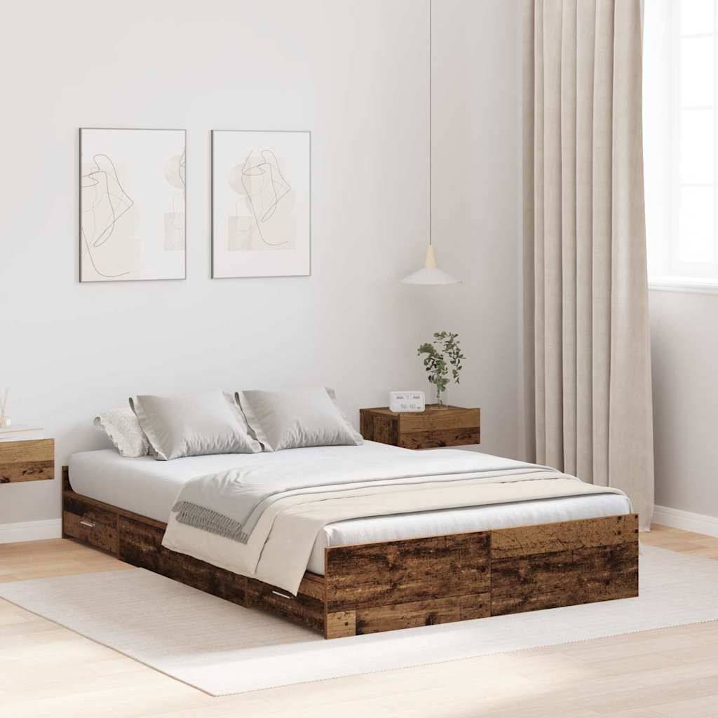 vidaXL Aufbewahrungsbettgestell Altholz 120 x 200 cm Holzwerkstoff