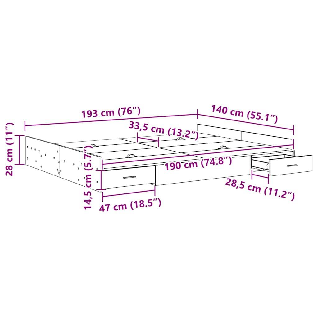 vidaXL Aufbewahrungsbettgestell Weiß 140 x 190 cm Holzwerkstoff
