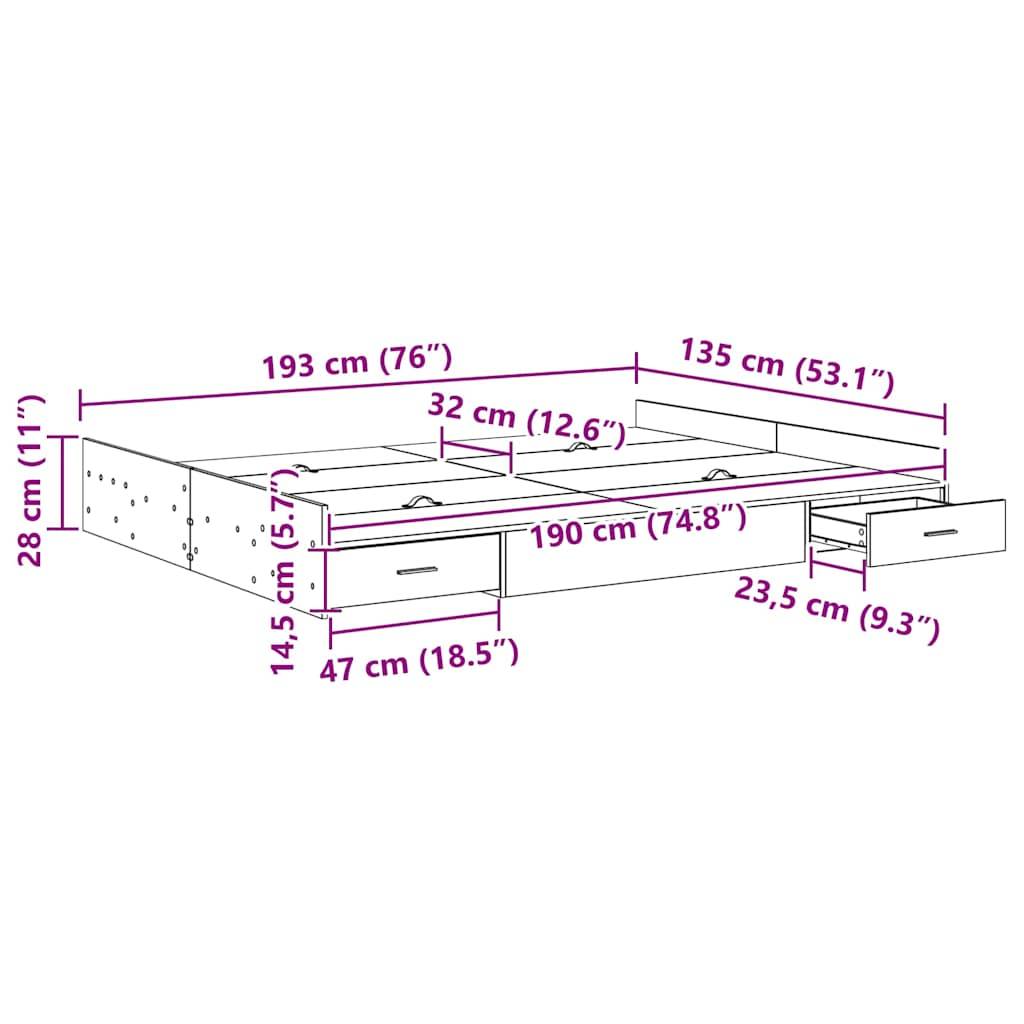 vidaXL Aufbewahrungsbettgestell Weiß 135 x 190 cm Holzwerkstoff