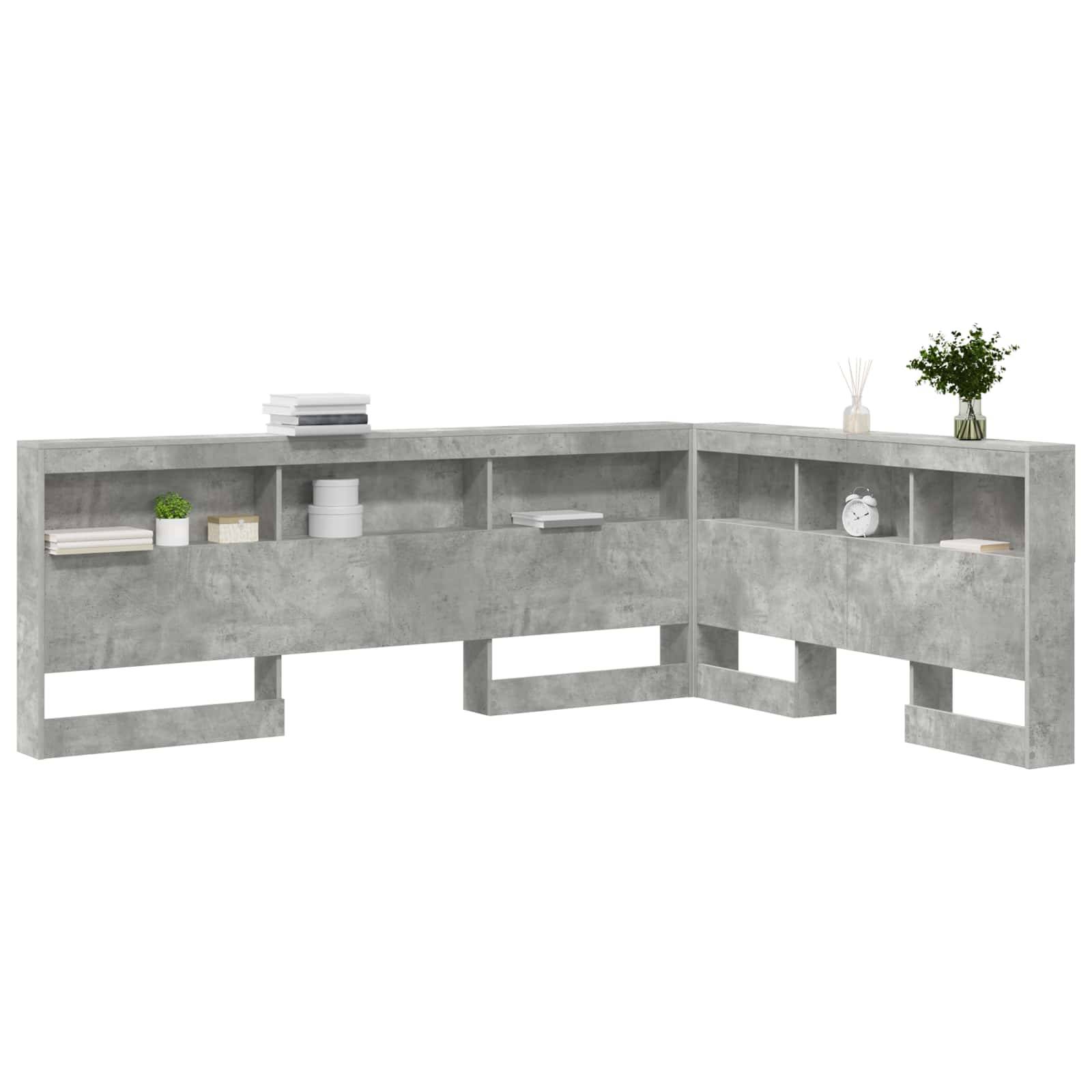 vidaXL Aufbewahrungskopfteil mit Regal Beton Grau 140 cm Holzwerkstoff
