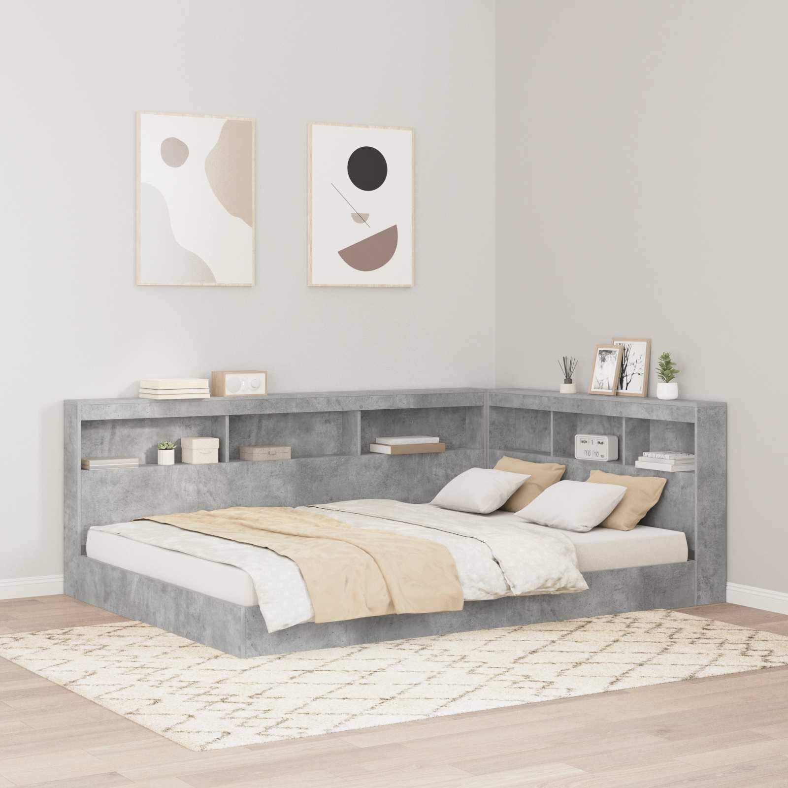 vidaXL Aufbewahrungskopfteil mit Regal Beton Grau 140 cm Holzwerkstoff