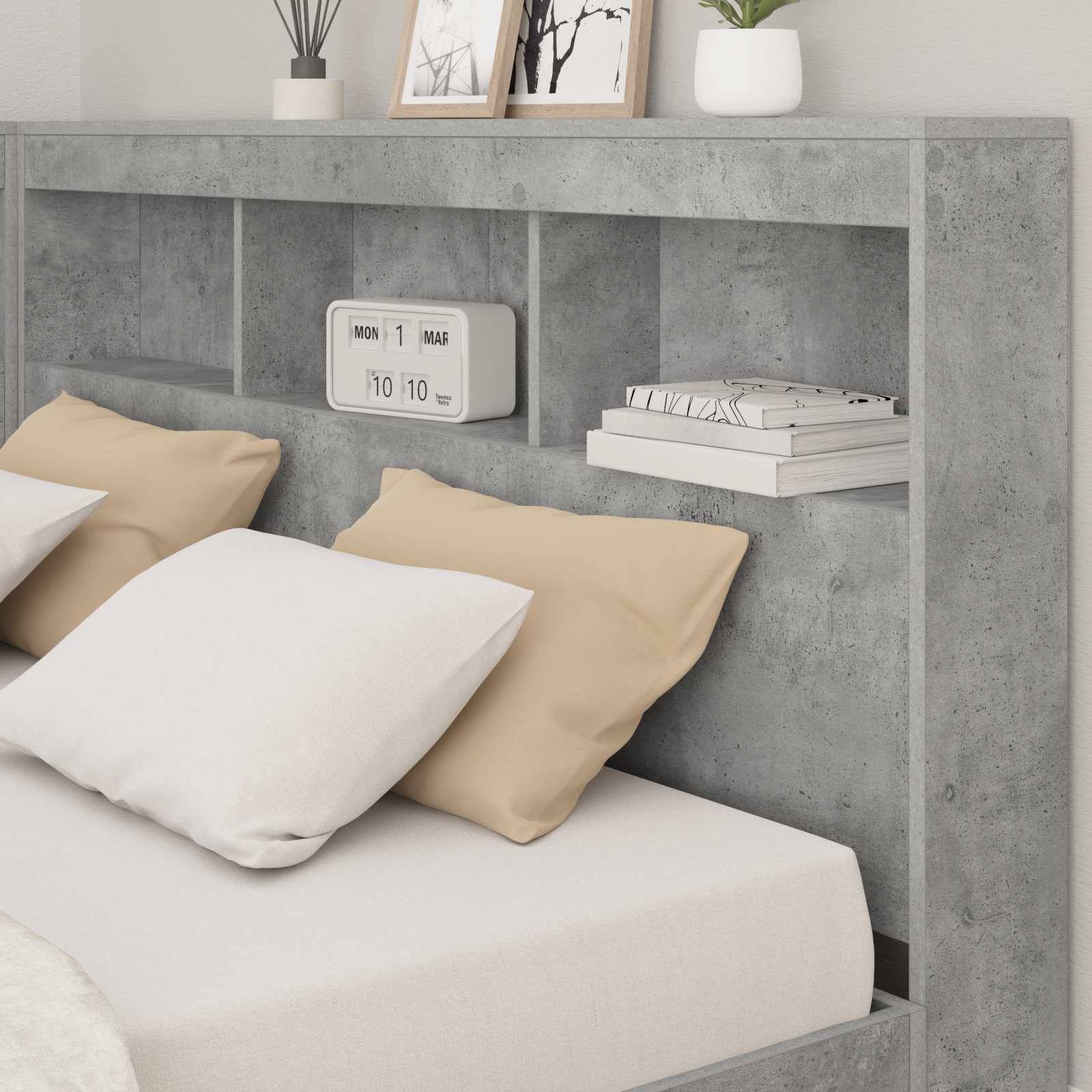 vidaXL Aufbewahrungskopfteil mit Regal Beton Grau 140 cm Holzwerkstoff