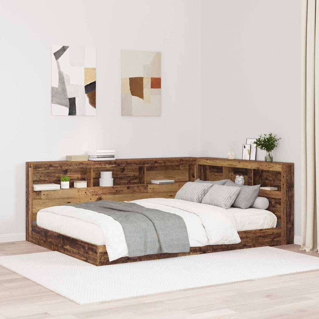 vidaXL Aufbewahrungskopfteil mit Regal Altholz 150 cm Holzwerkstoff