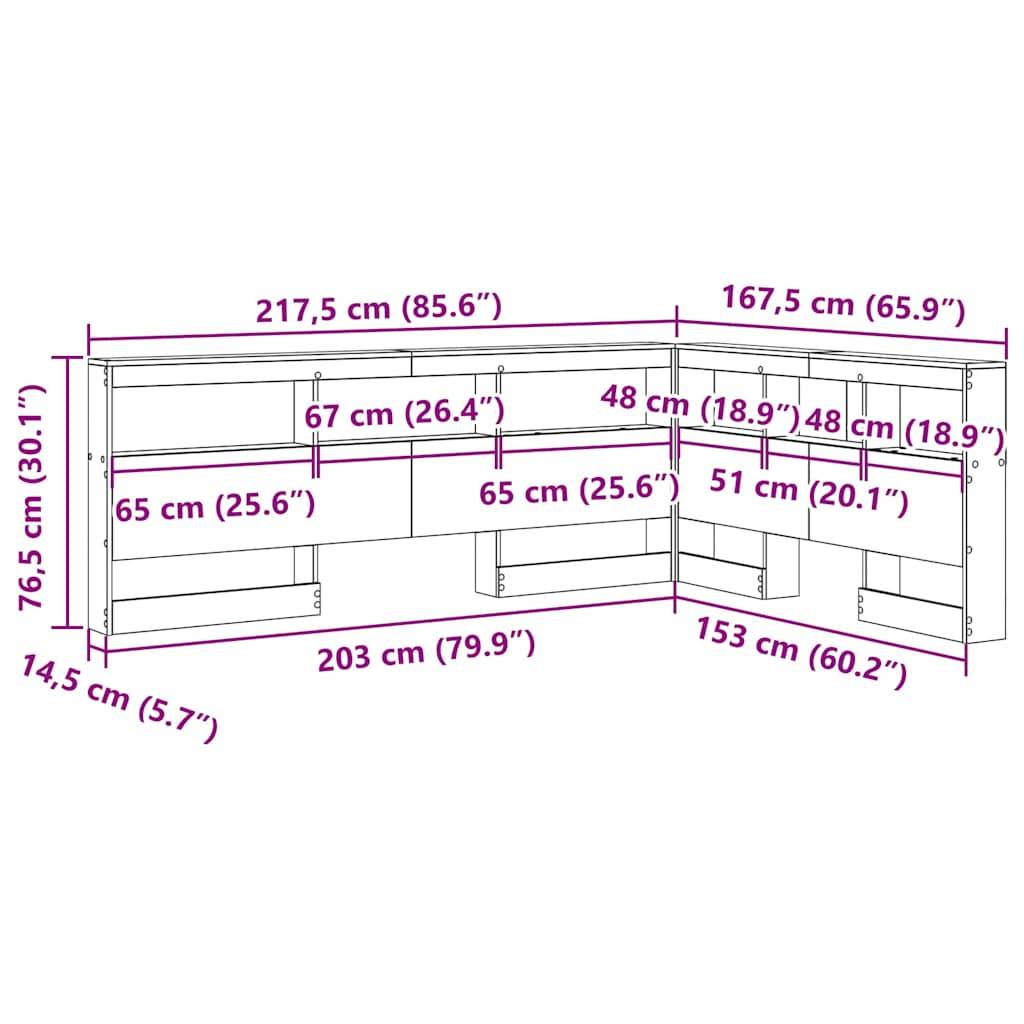 vidaXL Aufbewahrungskopfteil mit Regal Altholz 150 cm Holzwerkstoff