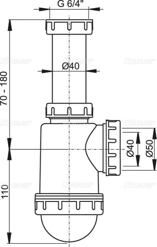 Alcadrain Spülbeckensiphon mit einer Überwurfmutter 6/4"