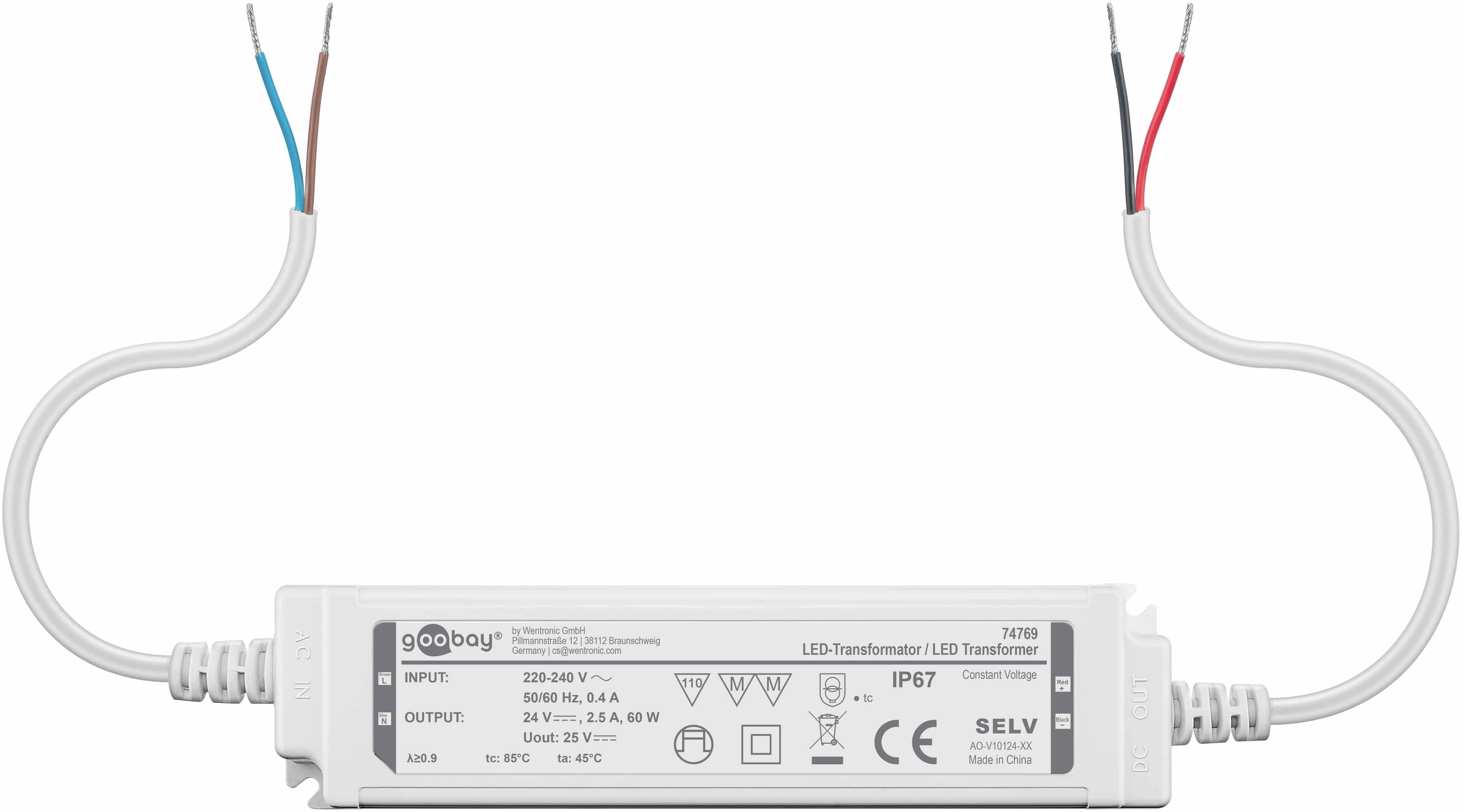 GOOBAY Wetterfester LED-Trafo 24V DC, 60W, 4.16 A, IP67