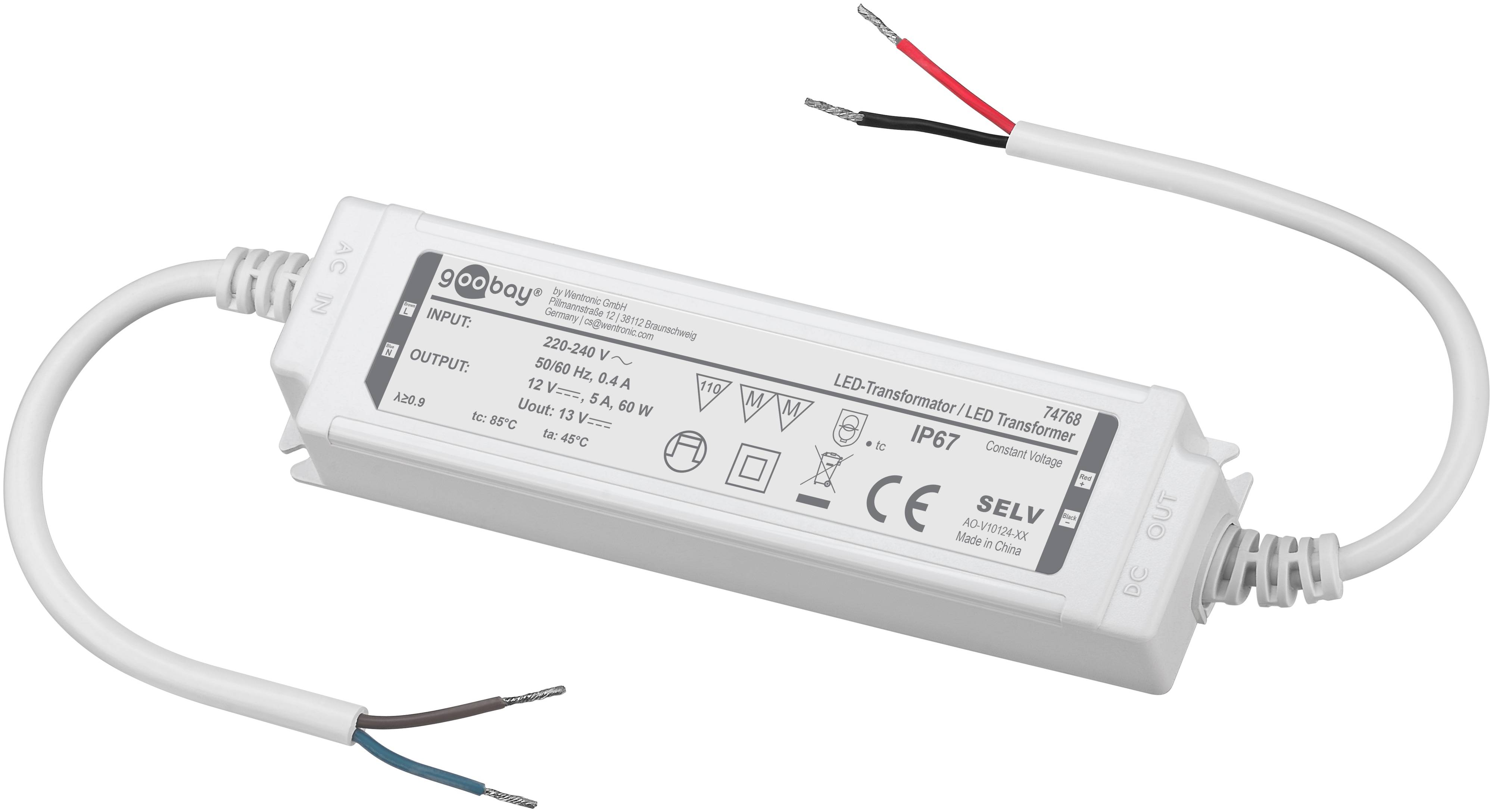 GOOBAY Wetterfester LED-Trafo 12V DC, 60W, 5 A, IP67