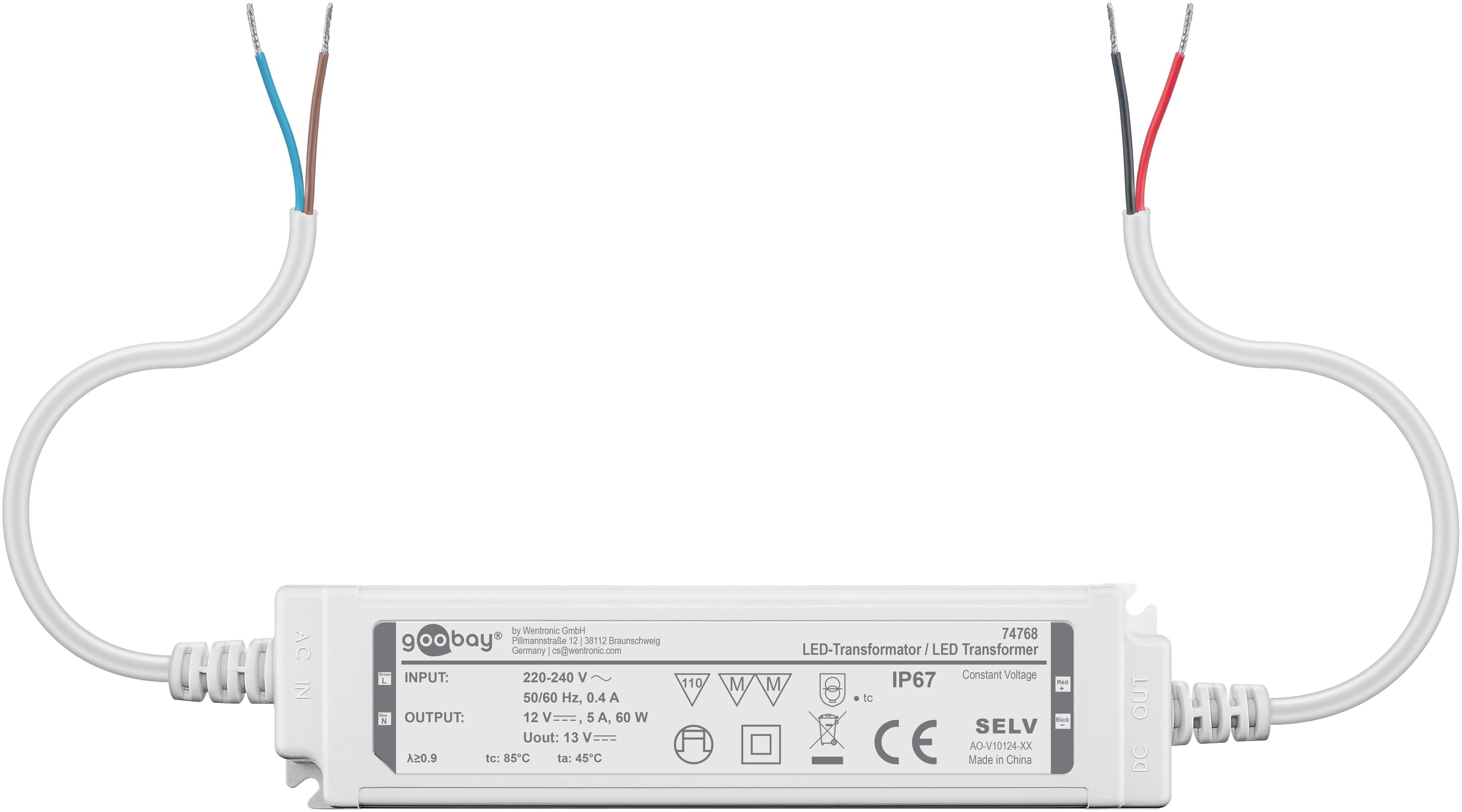 GOOBAY Wetterfester LED-Trafo 12V DC, 60W, 5 A, IP67