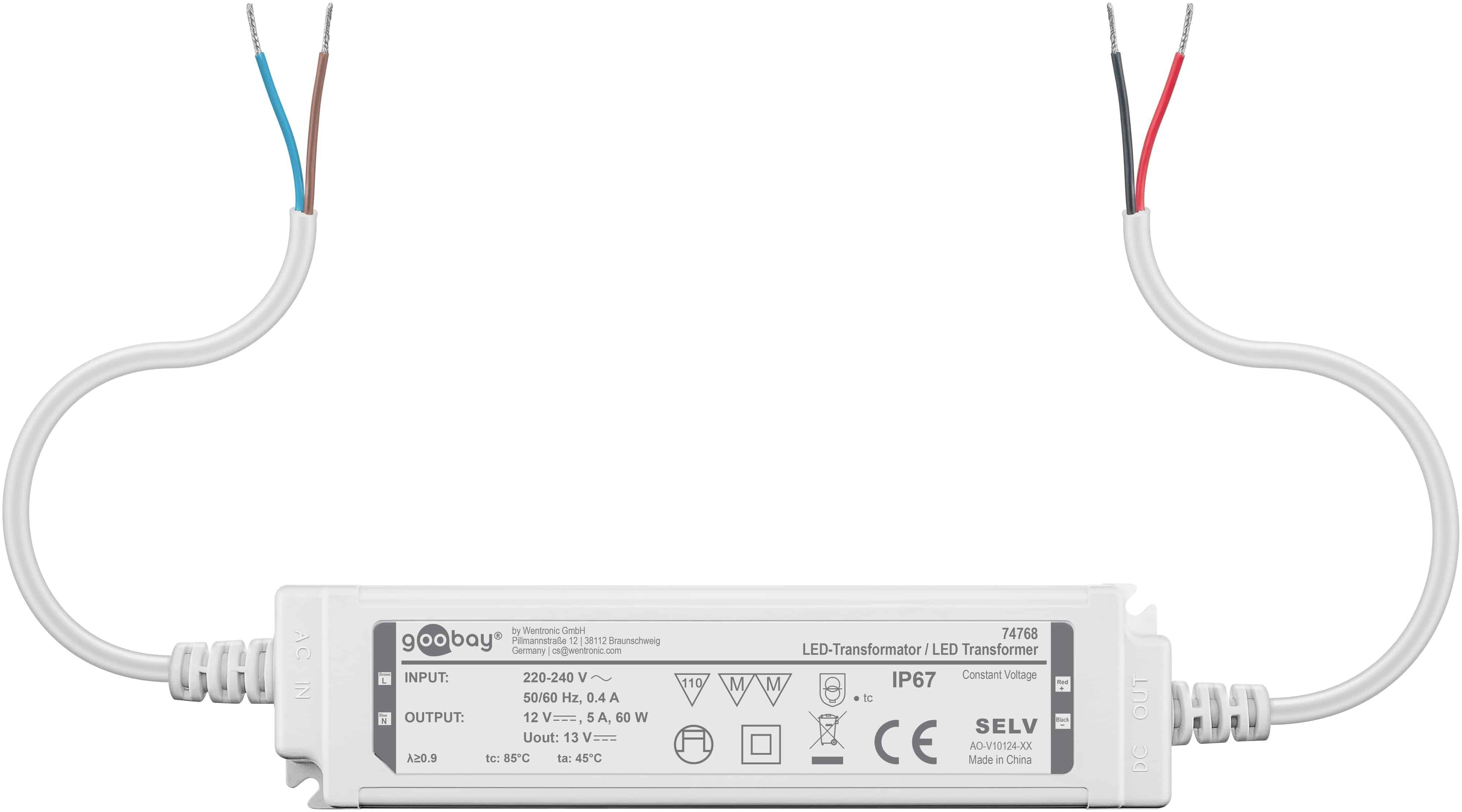 GOOBAY Wetterfester LED-Trafo 12V DC, 60W, 5 A, IP67