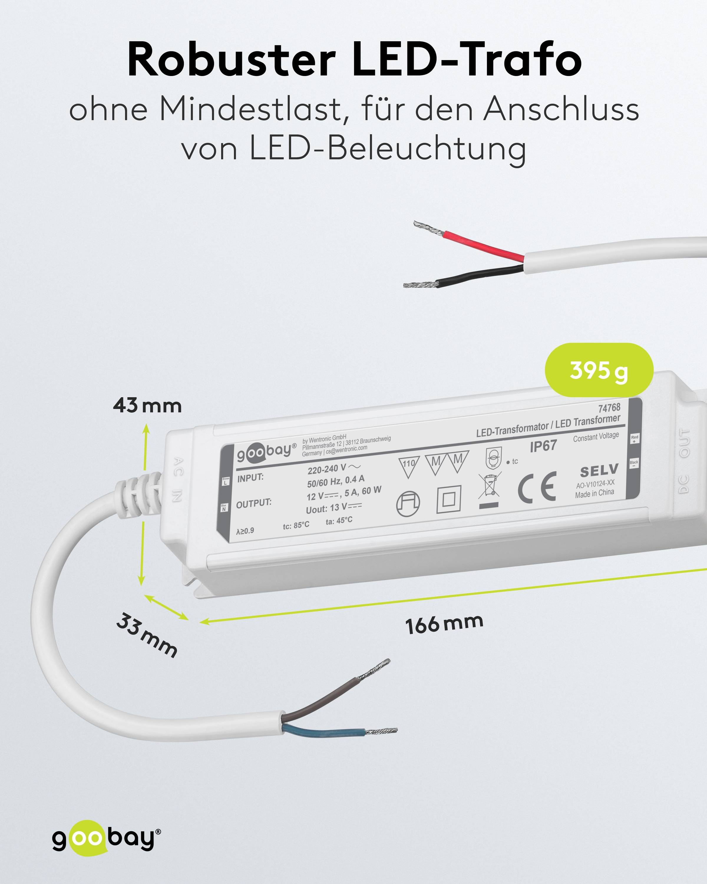 GOOBAY Wetterfester LED-Trafo 12V DC, 60W, 5 A, IP67