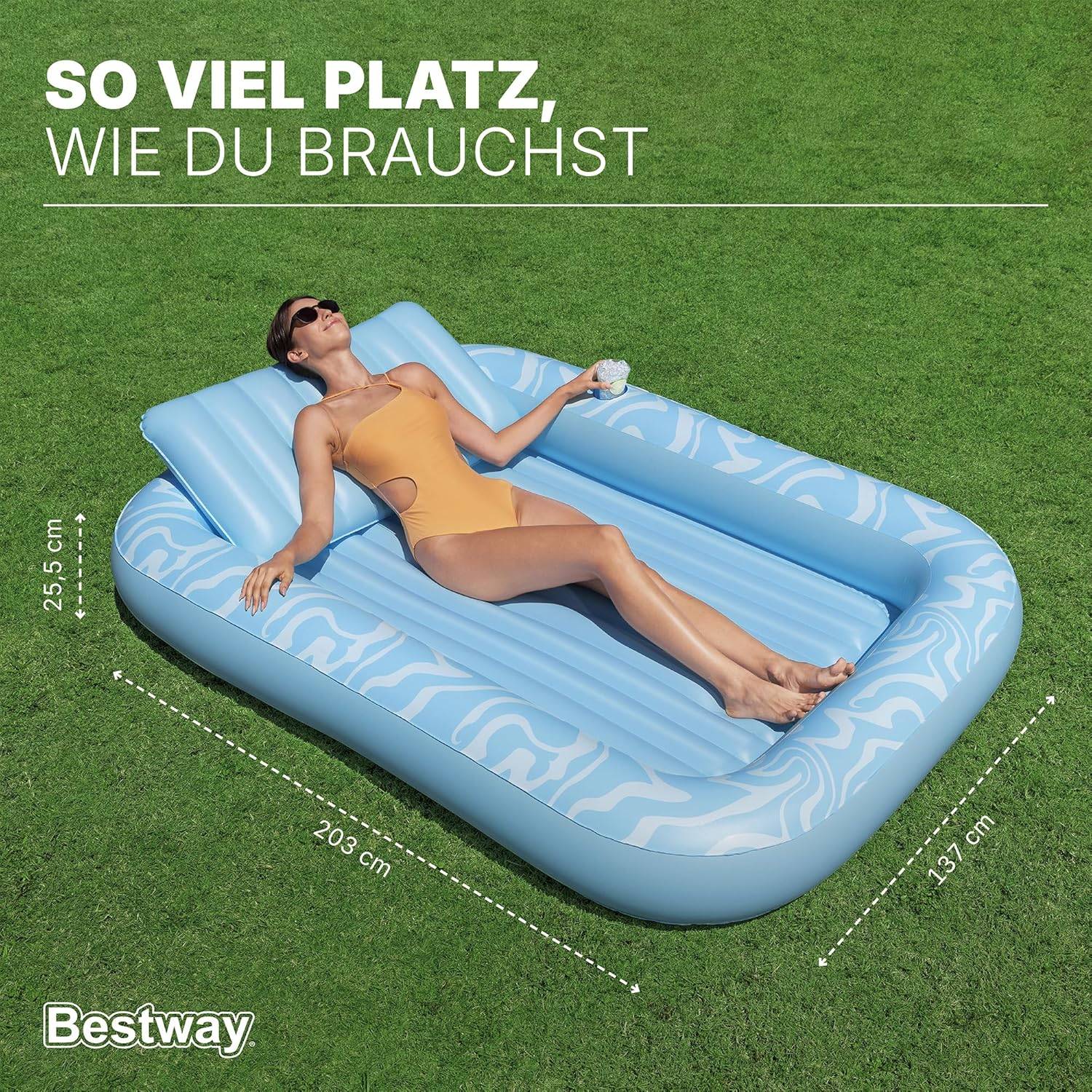 Bestway Sonnenliege aufblasbar 203x137cm Pool Strand Lounge mit Getränkehalter