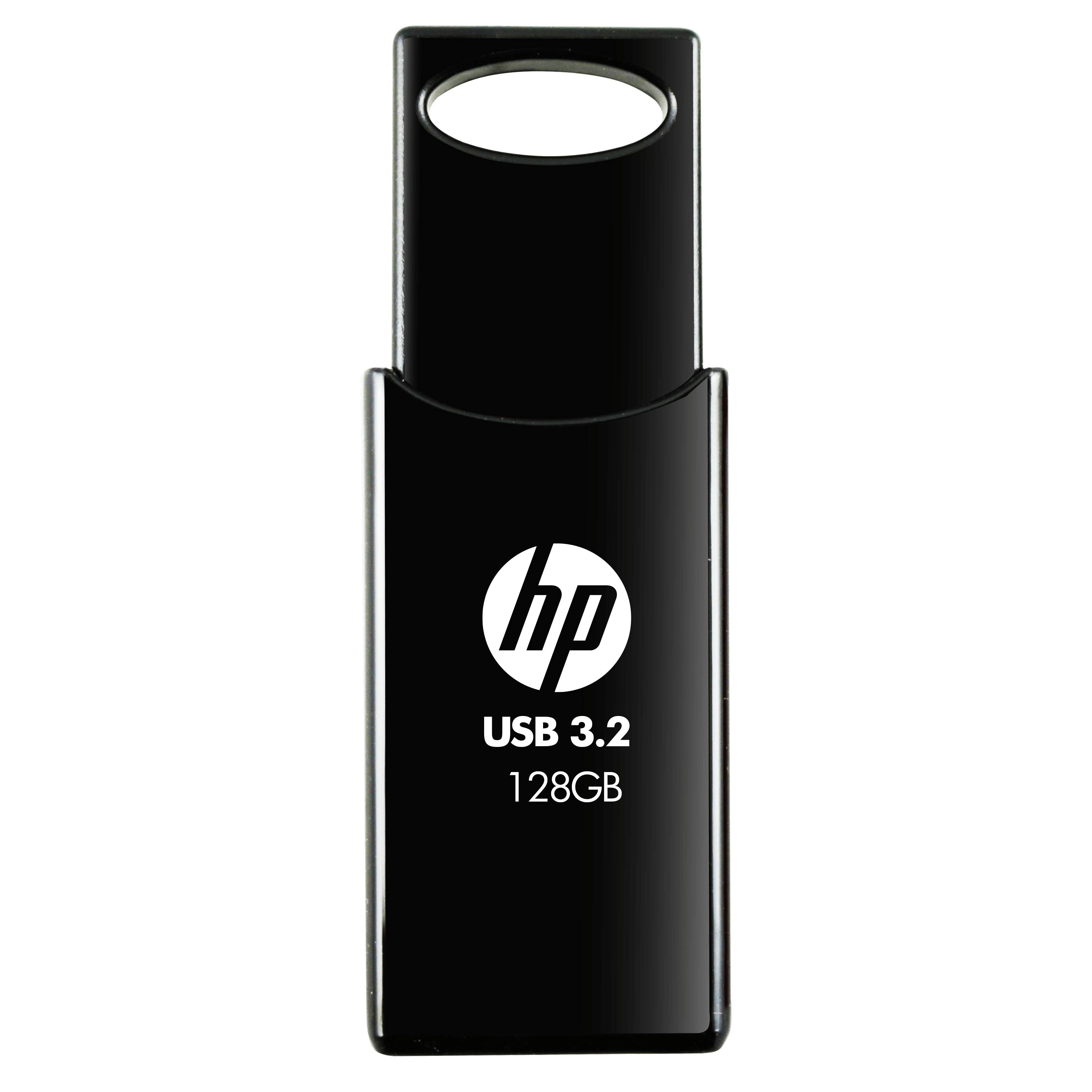 Schwarzes HP USB 3.2 Speicherlaufwerk mit der Bezeichnung „128 GB