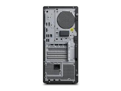Das Bild zeigt die Rückseite eines Computerturms mit verschiedenen Anschlüssen wie USB, HDMI und Ethernet sowie Belüftungsgittern.