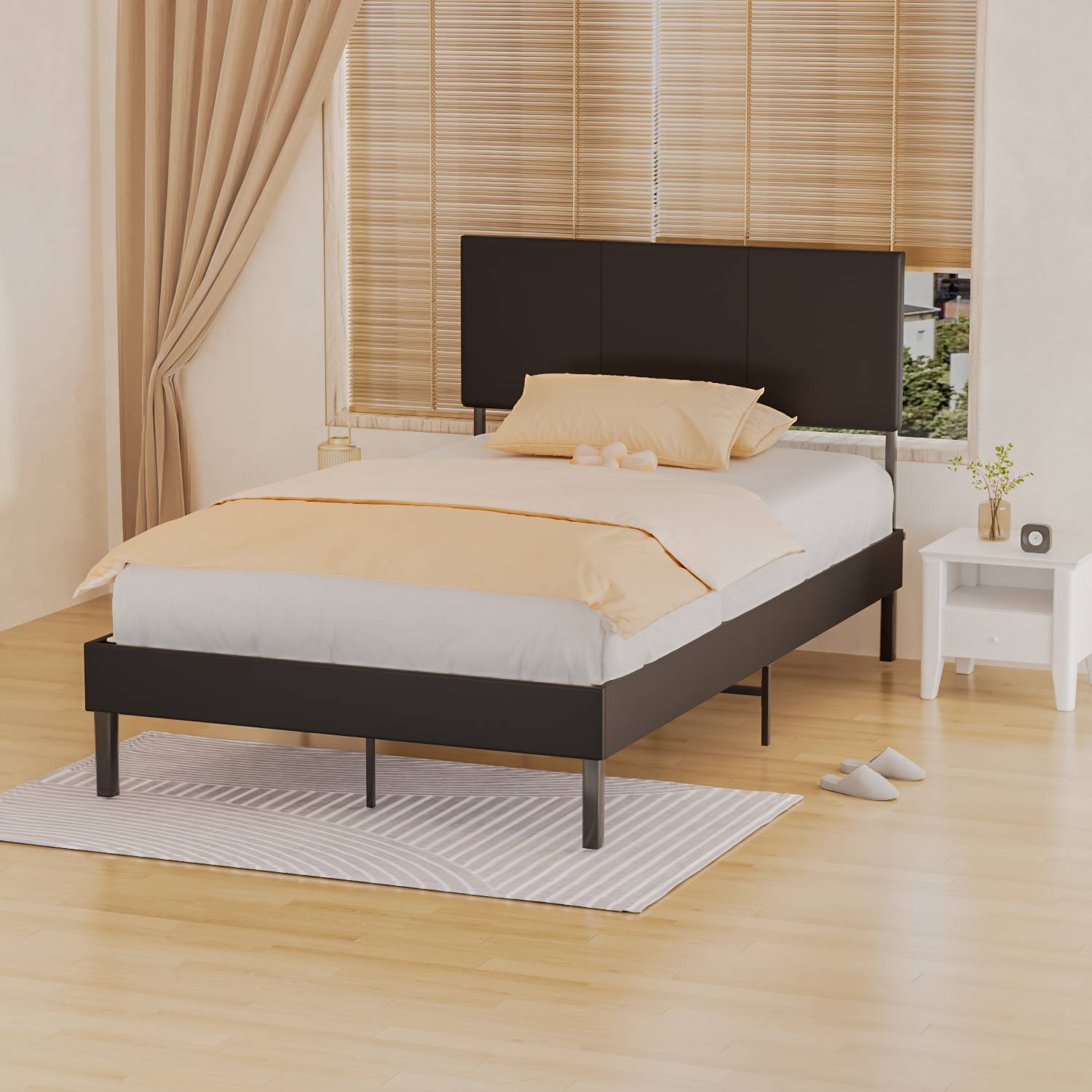 Bettgestell mit Kopfteil Holzwerkstoff, Klassische Betten 120x200CM schwarz