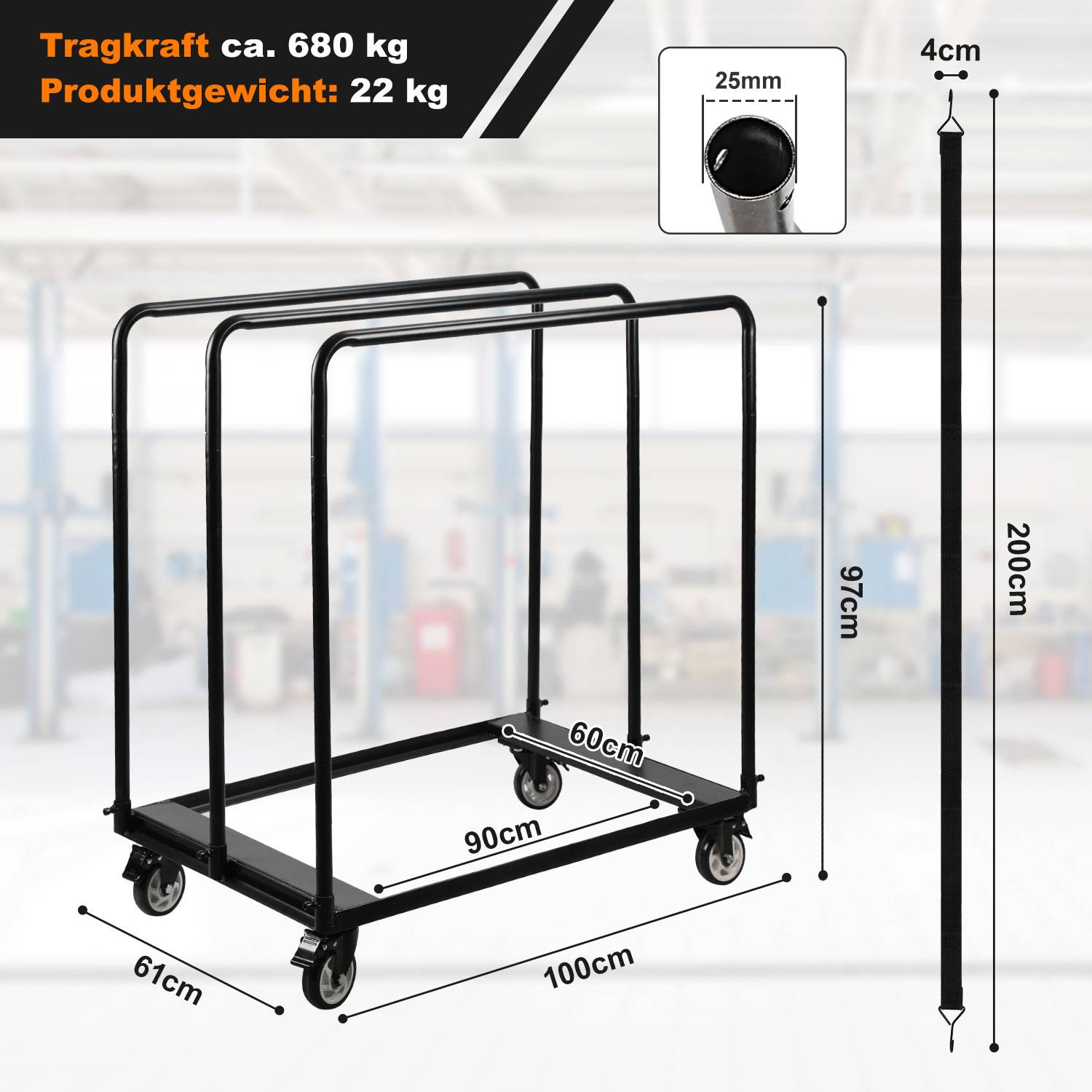 Plattenwagen Trolley Plattenroller Transportwagen Gipskartonplatten Plattenkarre bis 680KG