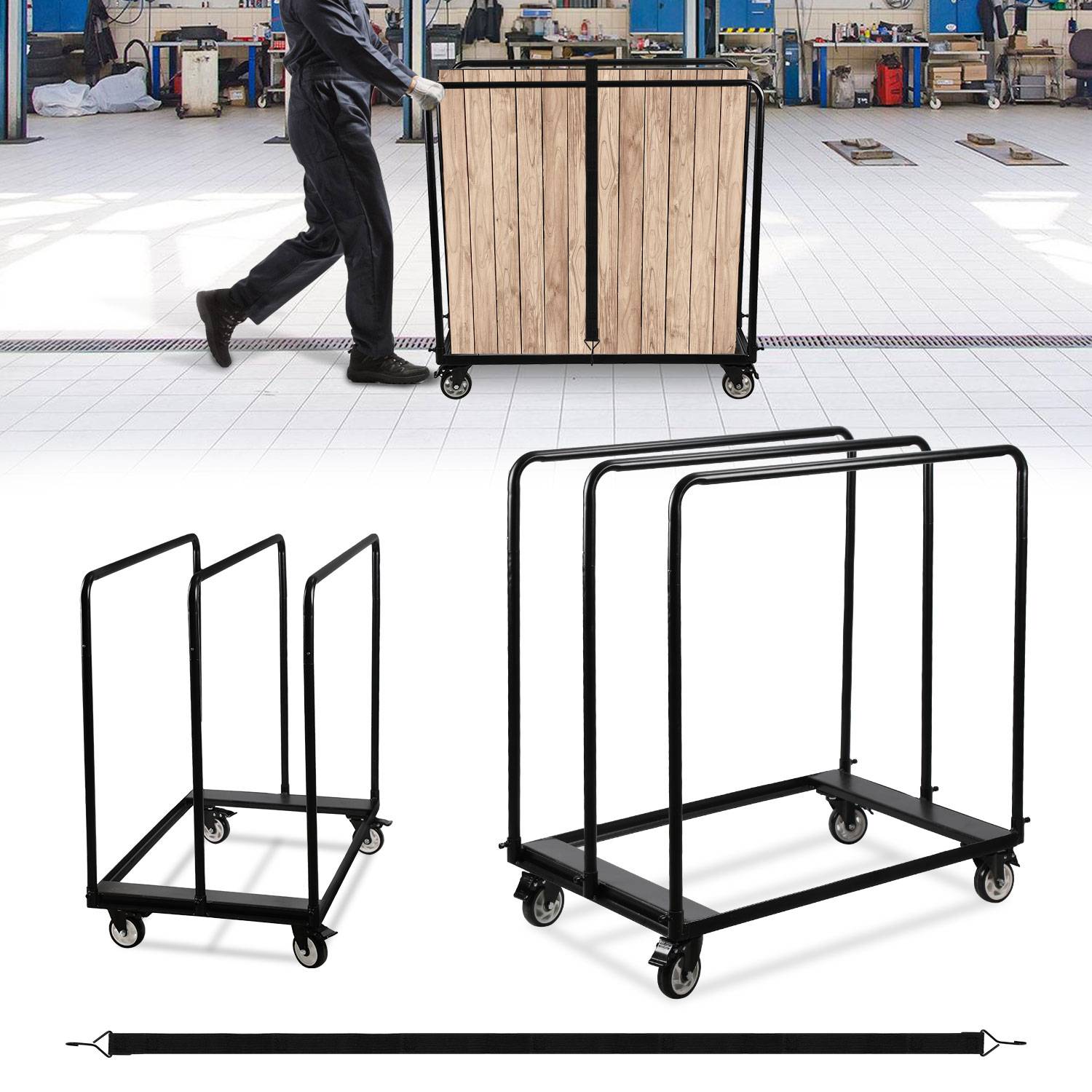 Plattenwagen Trolley Plattenroller Transportwagen Gipskartonplatten Plattenkarre bis 680KG Schwarz