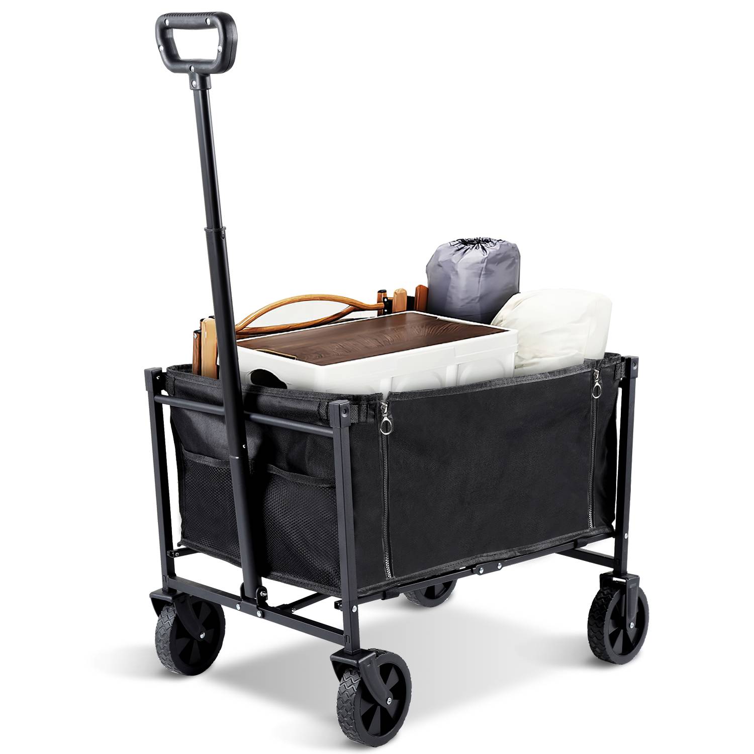 Bollerwagen Faltbar, 60L für Strand Camping Einkauf, Handwagen, Transportwagen, Gartenwagen, Faltbollerwagen, Klappbollerwagen
