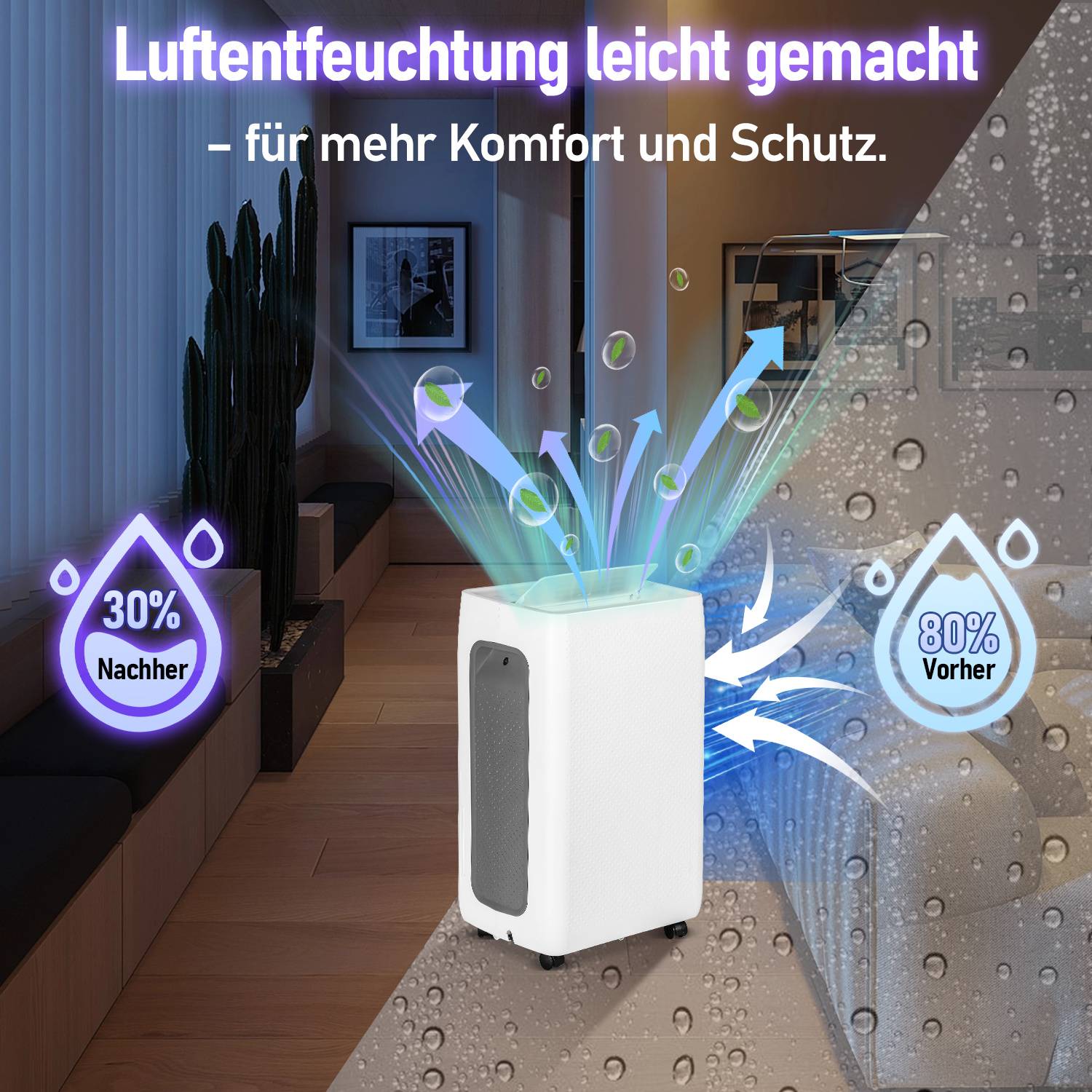 Luftentfeuchter 26L/Tag Lufttrockner, 20m²-25m², Raumentfeuchter 43dB, mit Wassertank Dehumidifier