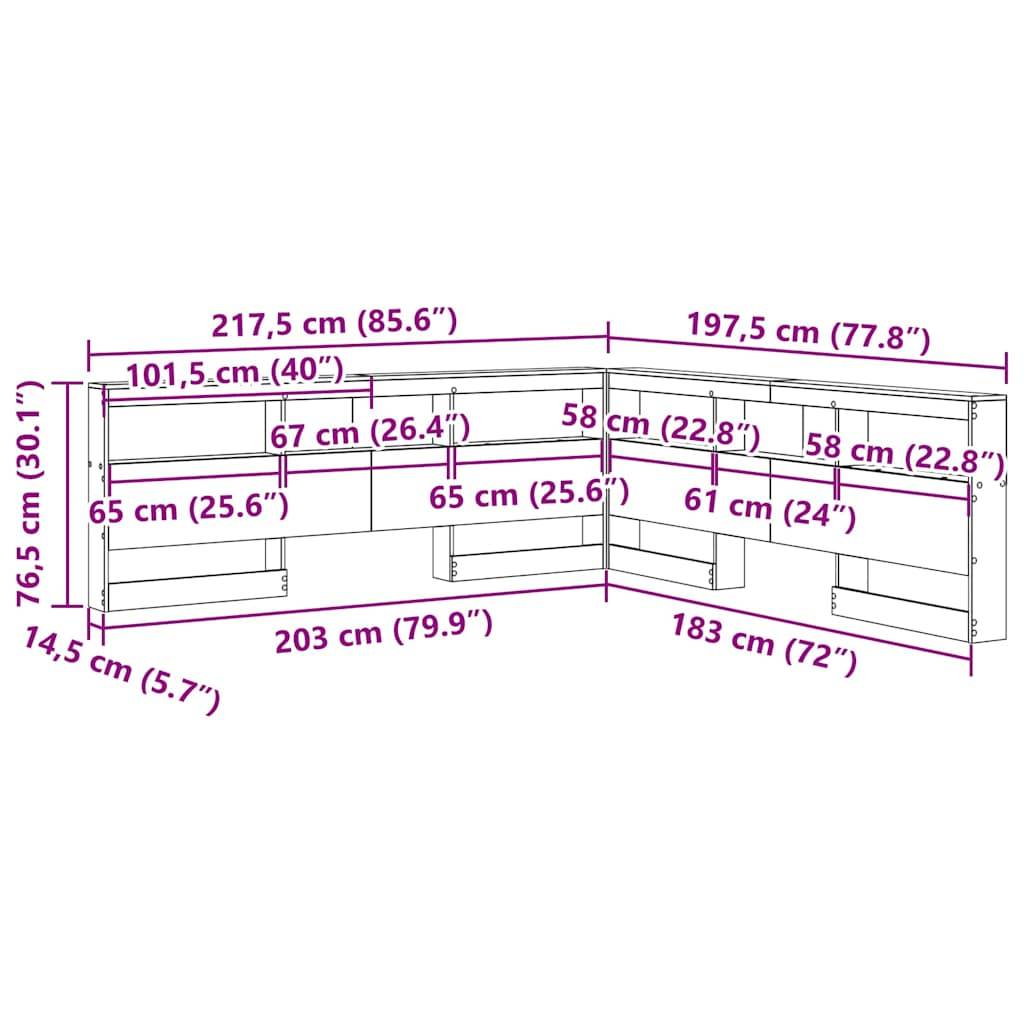 vidaXL Aufbewahrungskopfteil mit Regal Altholz 180 cm Holzwerkstoff