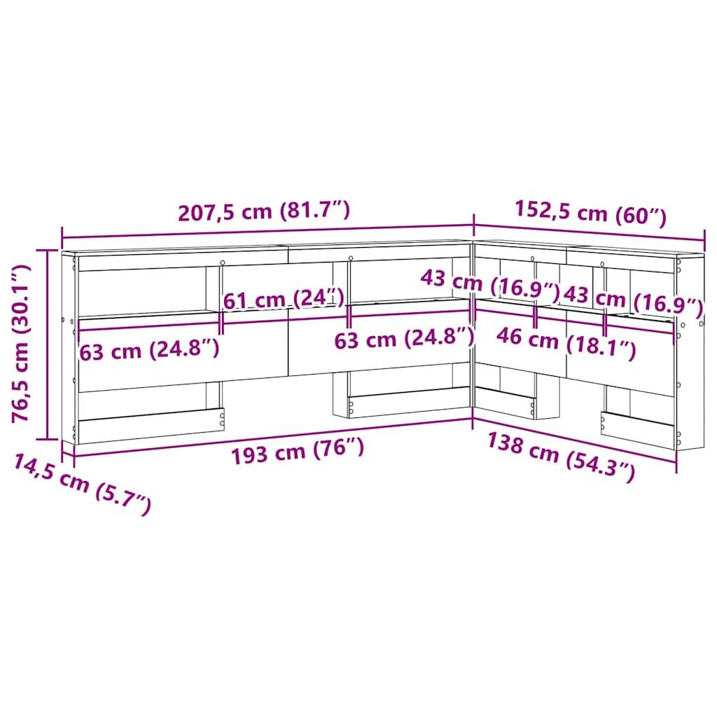 vidaXL Aufbewahrungskopfteil Geräucherte Eiche 135 cm Holzwerkstoff