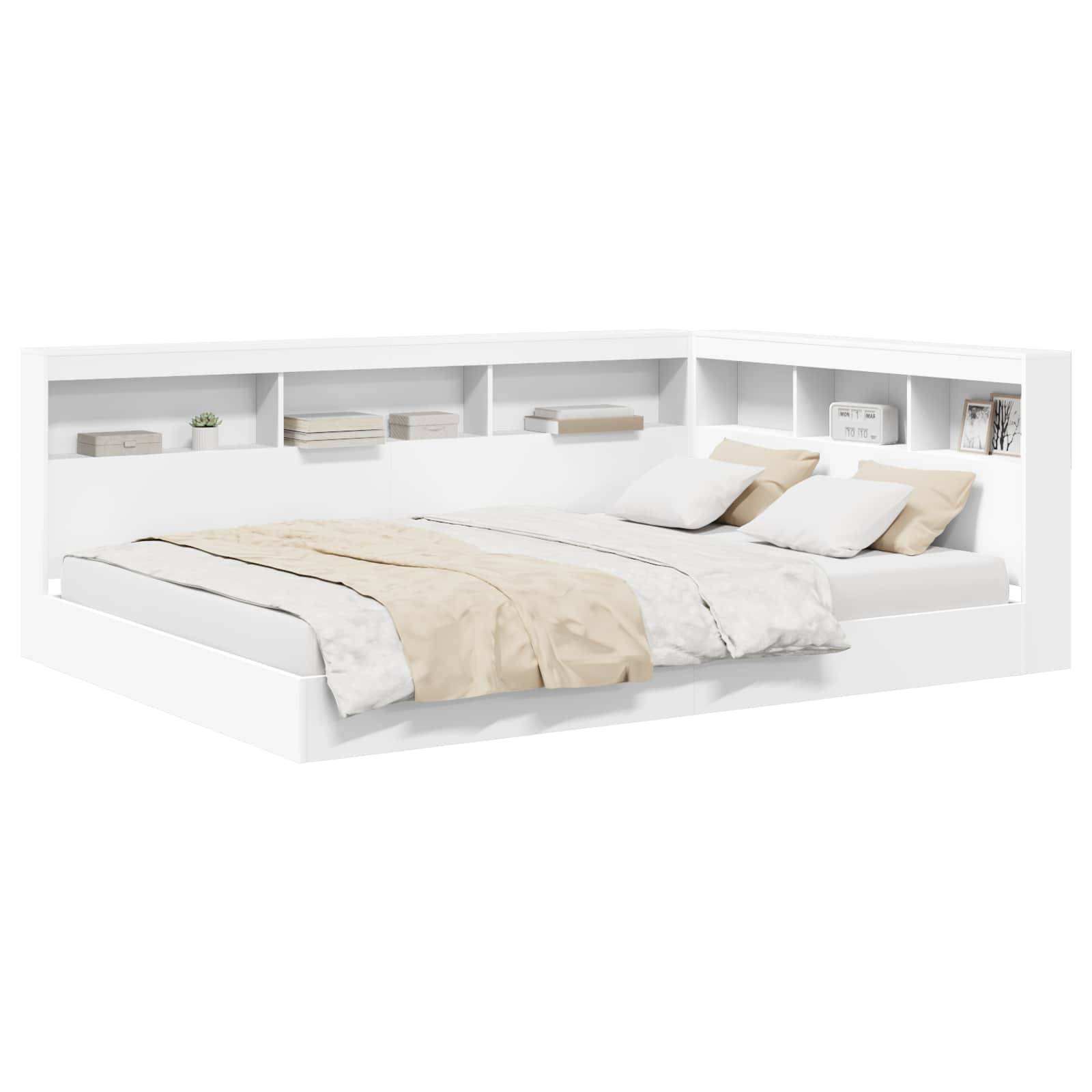 vidaXL Bücherregal-Bett mit Kopfteil Weiß 140 x 200 cm Holzwerkstoff