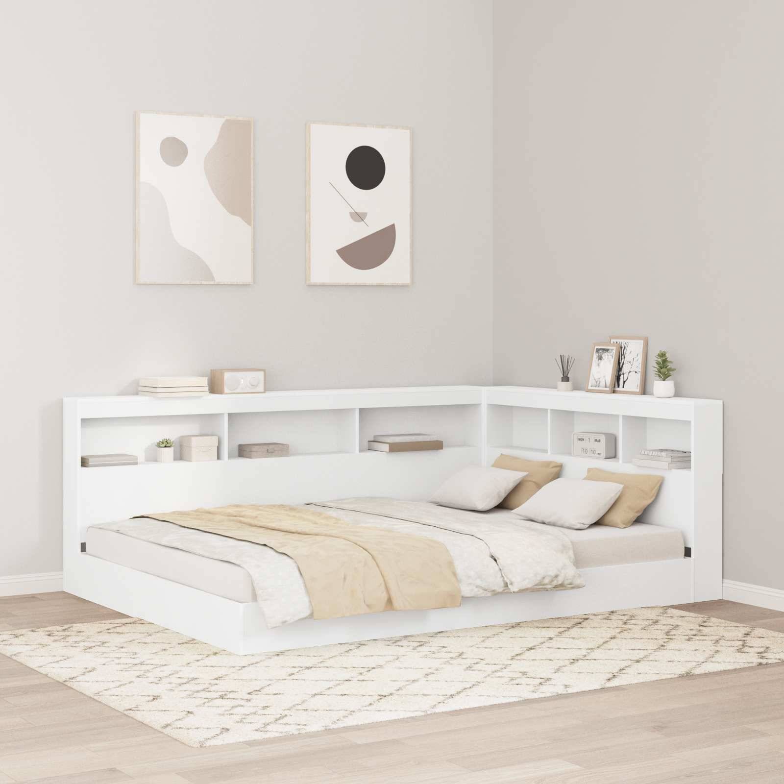 vidaXL Bücherregal-Bett mit Kopfteil Weiß 140 x 200 cm Holzwerkstoff