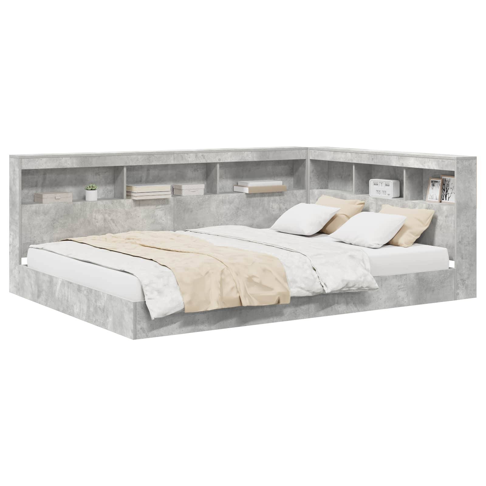 vidaXL Bücherregal-Bett Betongrau 140 x 200 cm Holzwerkstoff