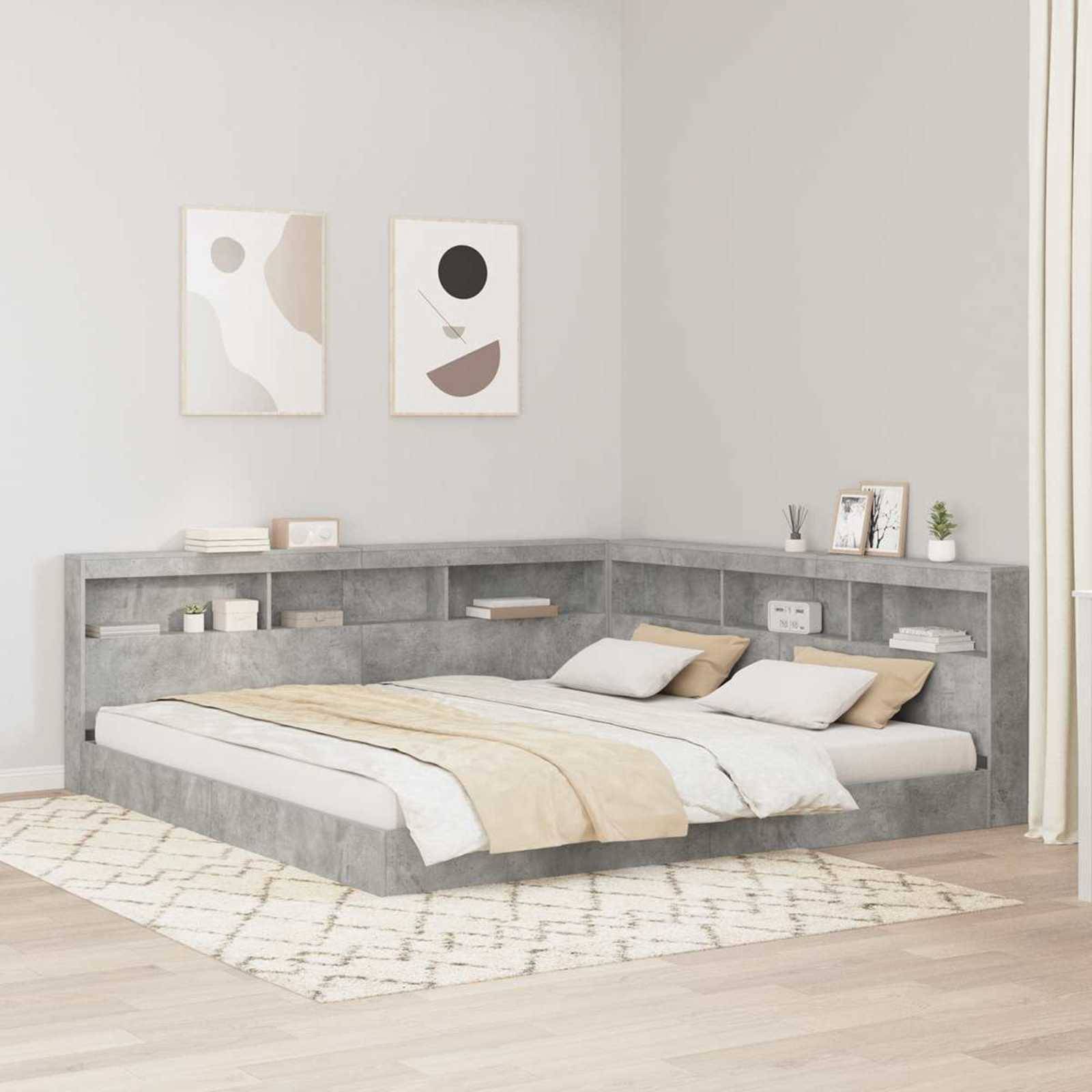 vidaXL Bücherregal-Bett Betongrau 180 x 200 cm Holzwerkstoff