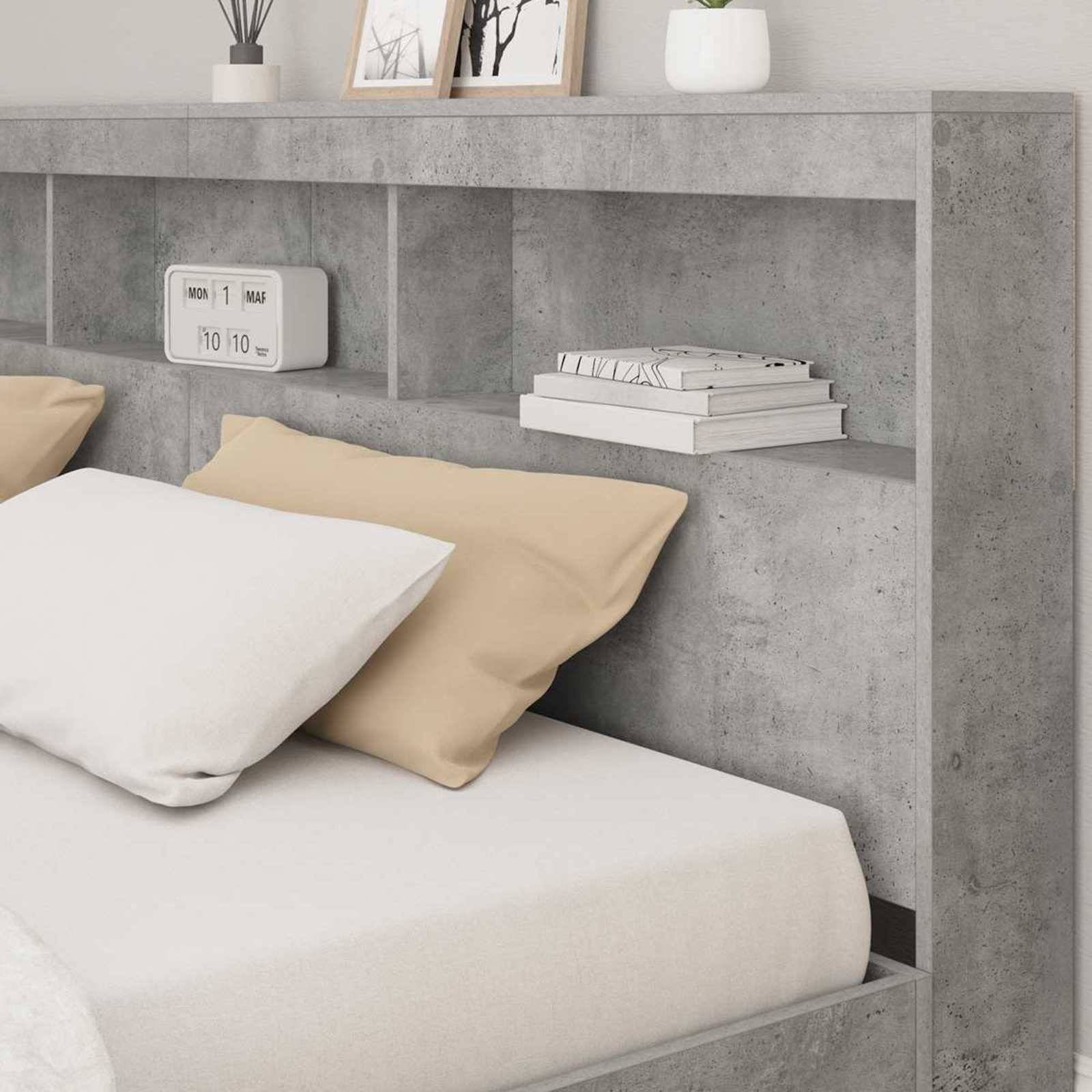 vidaXL Bücherregal-Bett Betongrau 180 x 200 cm Holzwerkstoff