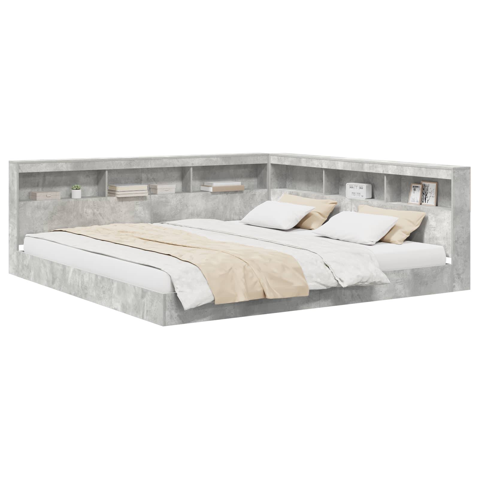 vidaXL Bücherregal-Bett Betongrau 180 x 200 cm Holzwerkstoff