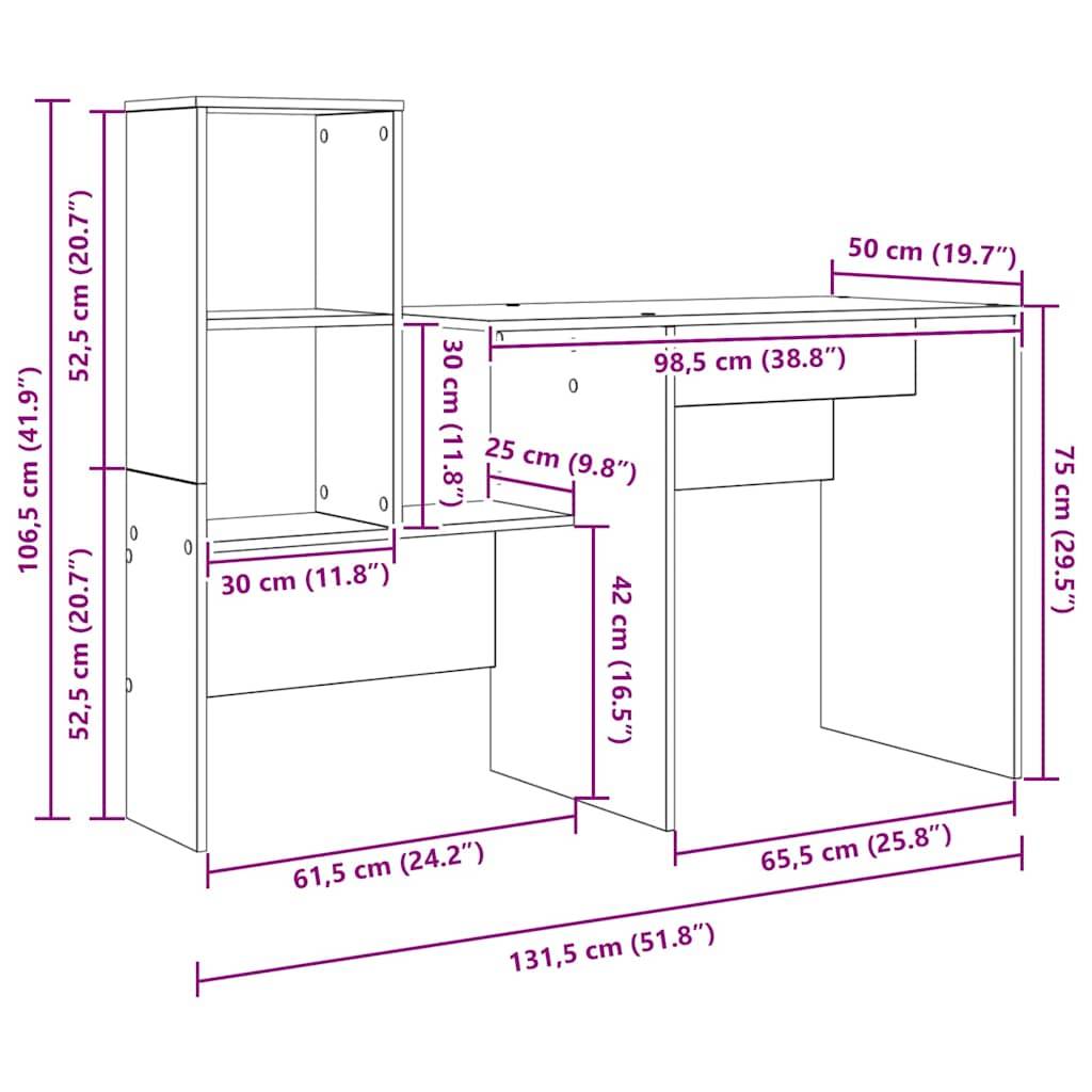 vidaXL Schreibtisch Sonoma-Eiche 131,5 x 50 x 106,5 cm Holzwerkstoff