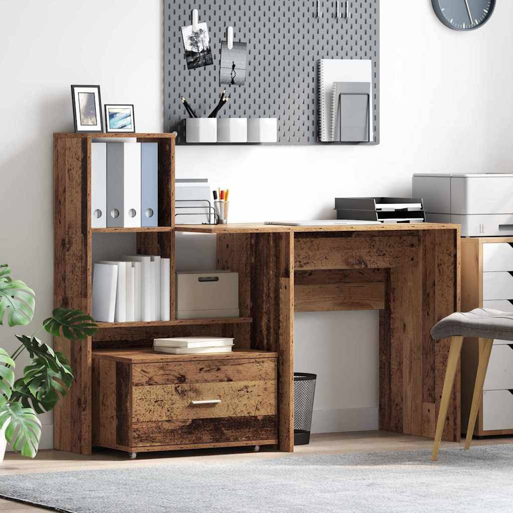 Ein ordentliches Home Office mit einem Holzschreibtisch, Regalen und einem Stuhl. Organisiert mit Büchern, einer Pflanze, Dekorationen und einer Wand-Lochplatte zur Aufbewahrung.