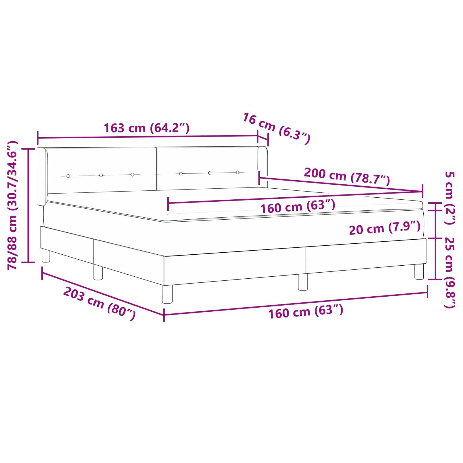 vidaXL Boxspringbett mit Matratze Dunkelbraun 200 x 160 cm Stoff