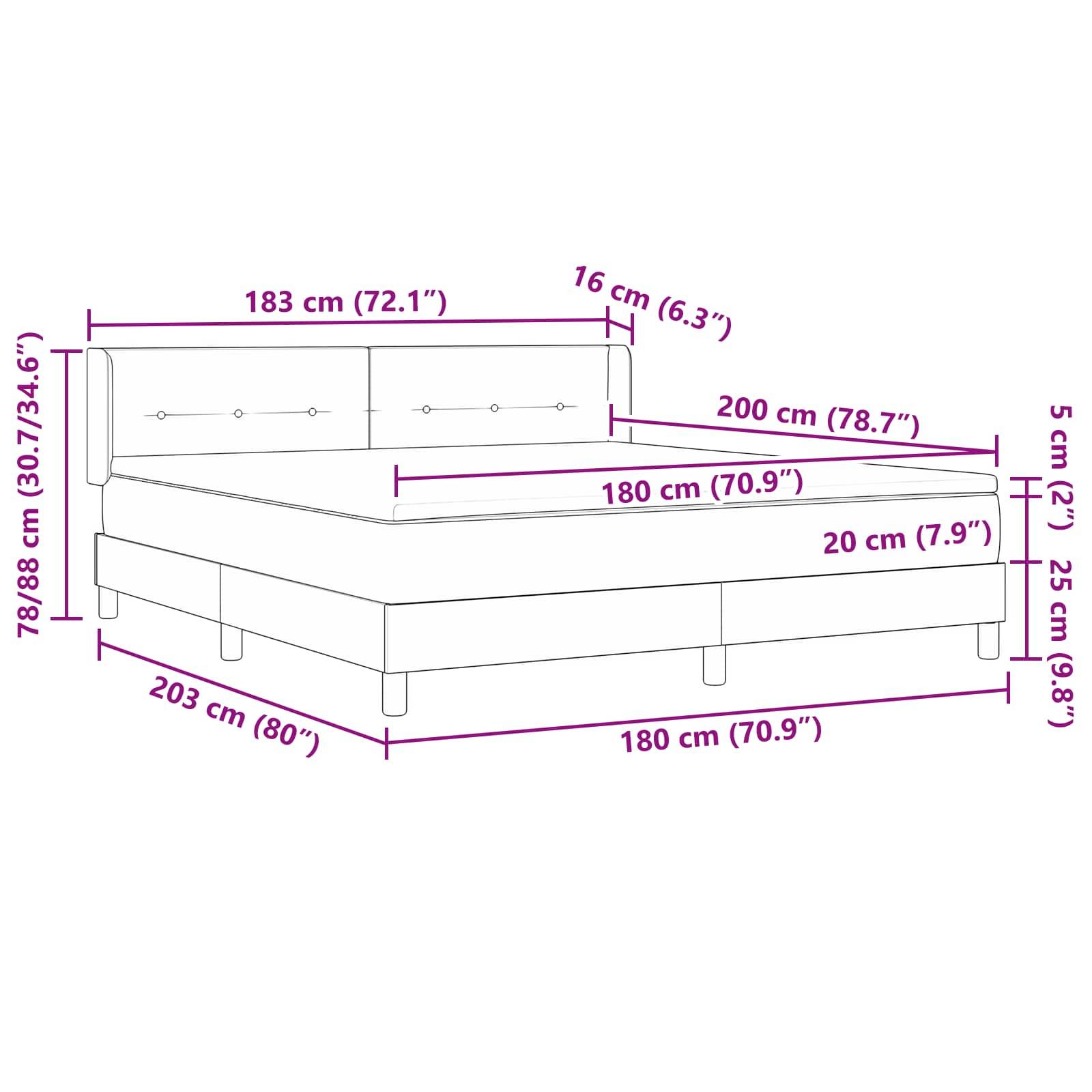 vidaXL Boxspringbett mit Kopfteil Schwarz 200 x 180 cm Stoff