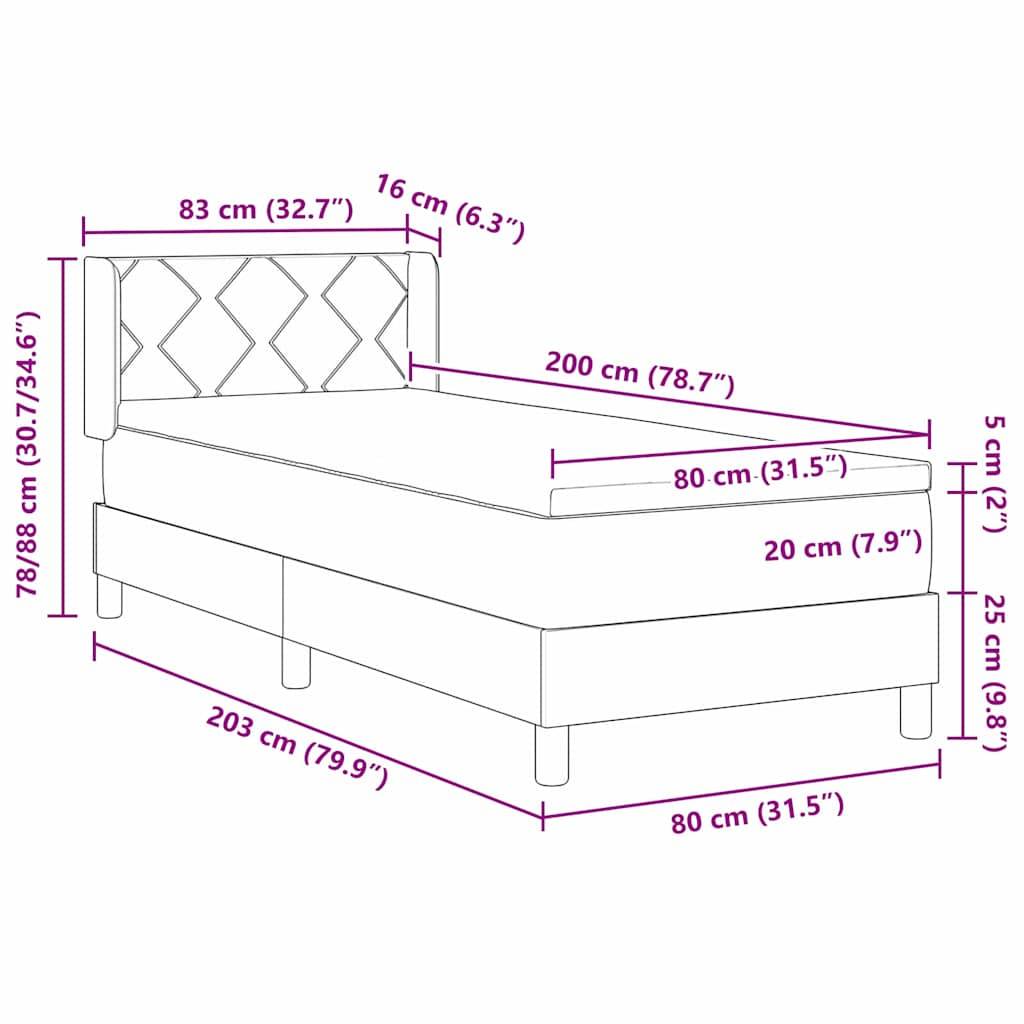 vidaXL Boxspringbett mit Kopfteil Dunkelbraun 200 x 80 cm Stoff