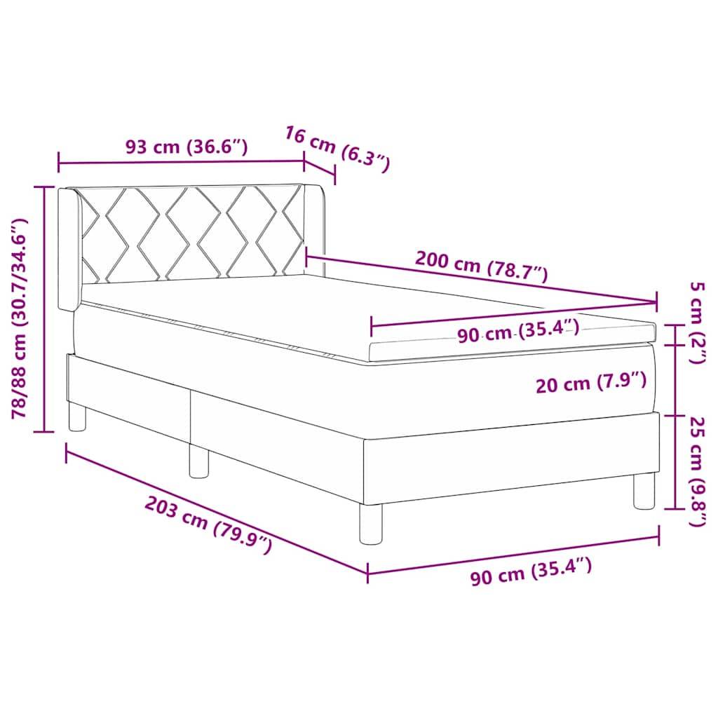 vidaXL Boxspringbett mit Kopfteil Schwarz 200 x 90 cm Stoff