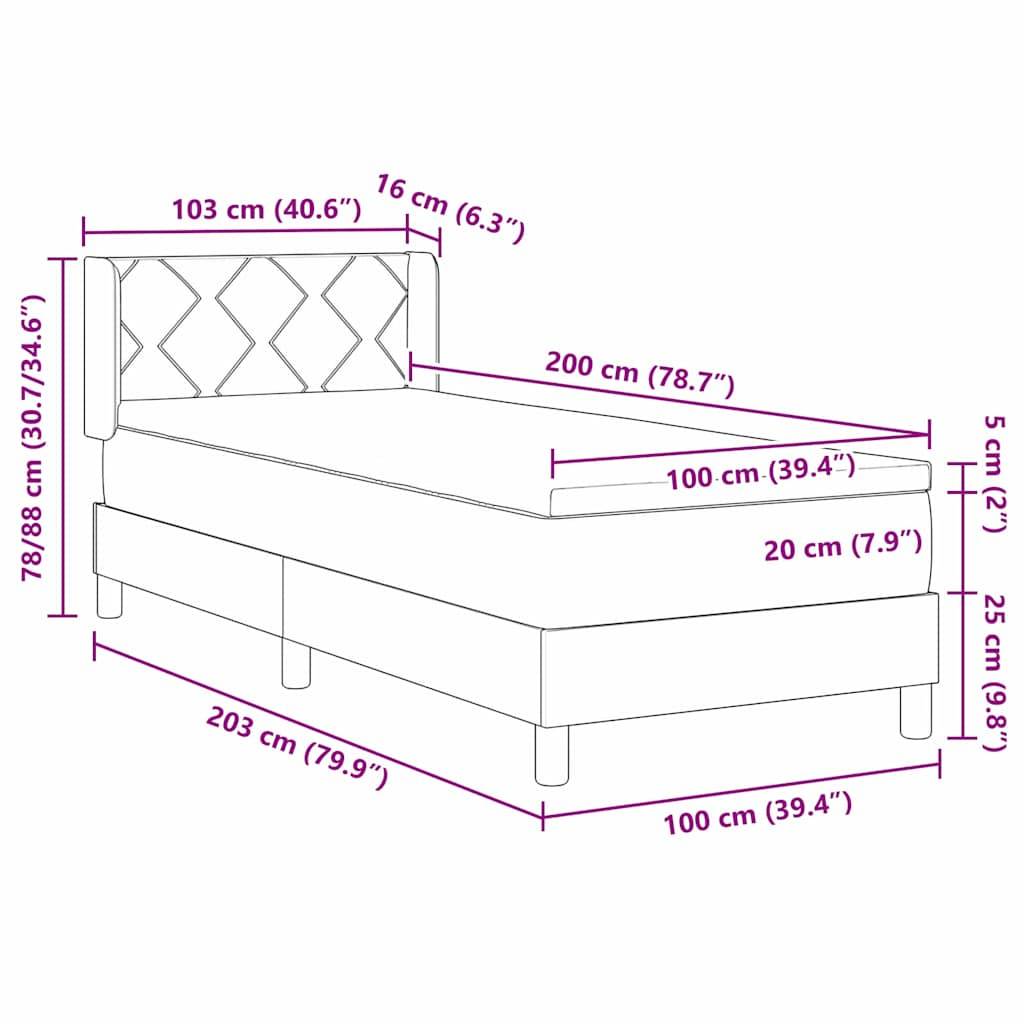 vidaXL Boxspringbett mit Matratze Dunkelgrau 200 x 100 cm Stoff