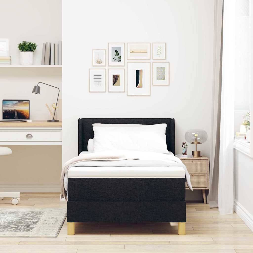 vidaXL Boxspringbett mit Matratze Schwarz 190 x 90 cm Stoff