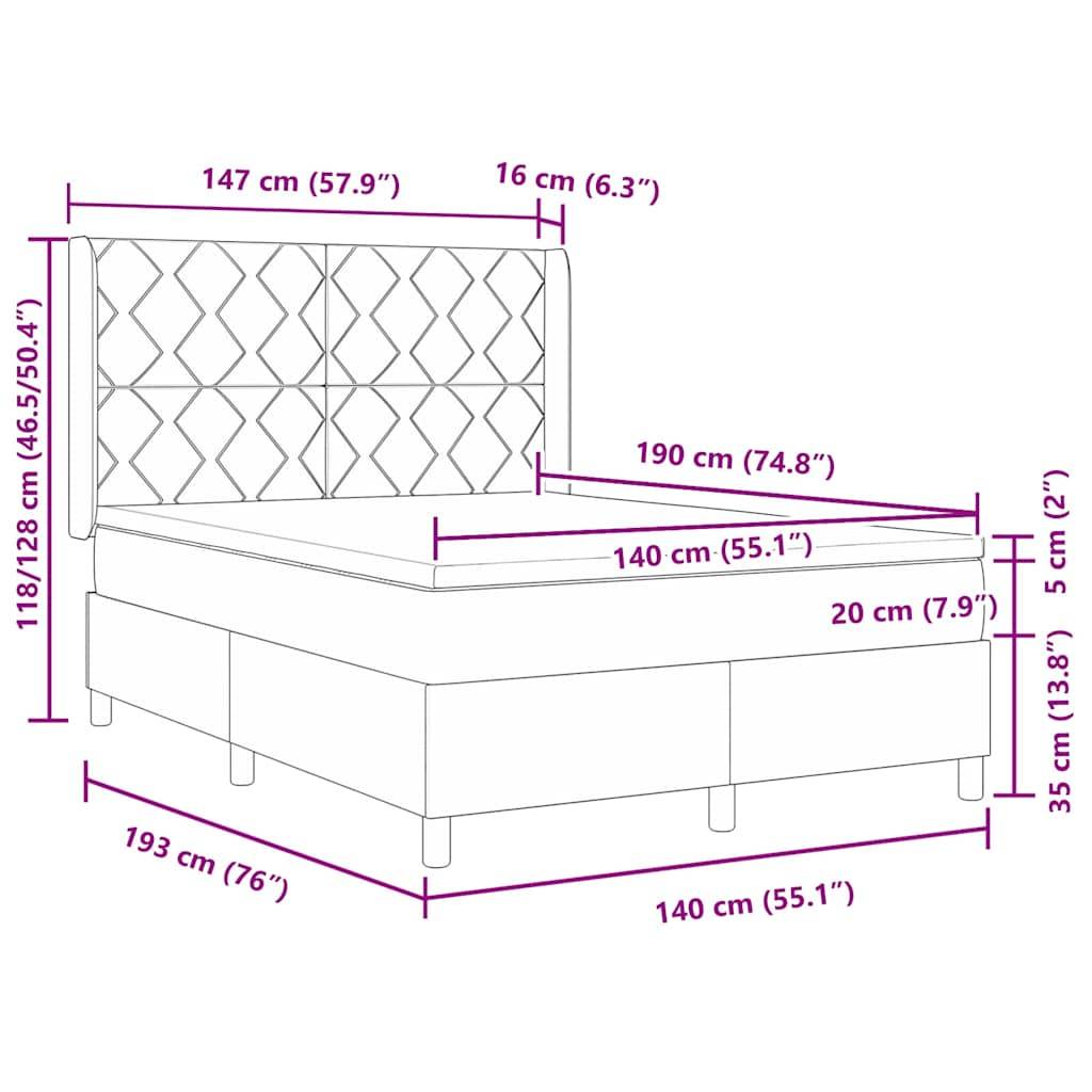 vidaXL Boxspringbett mit LED-Lichtleisten Grün 140 x 190 cm Samt