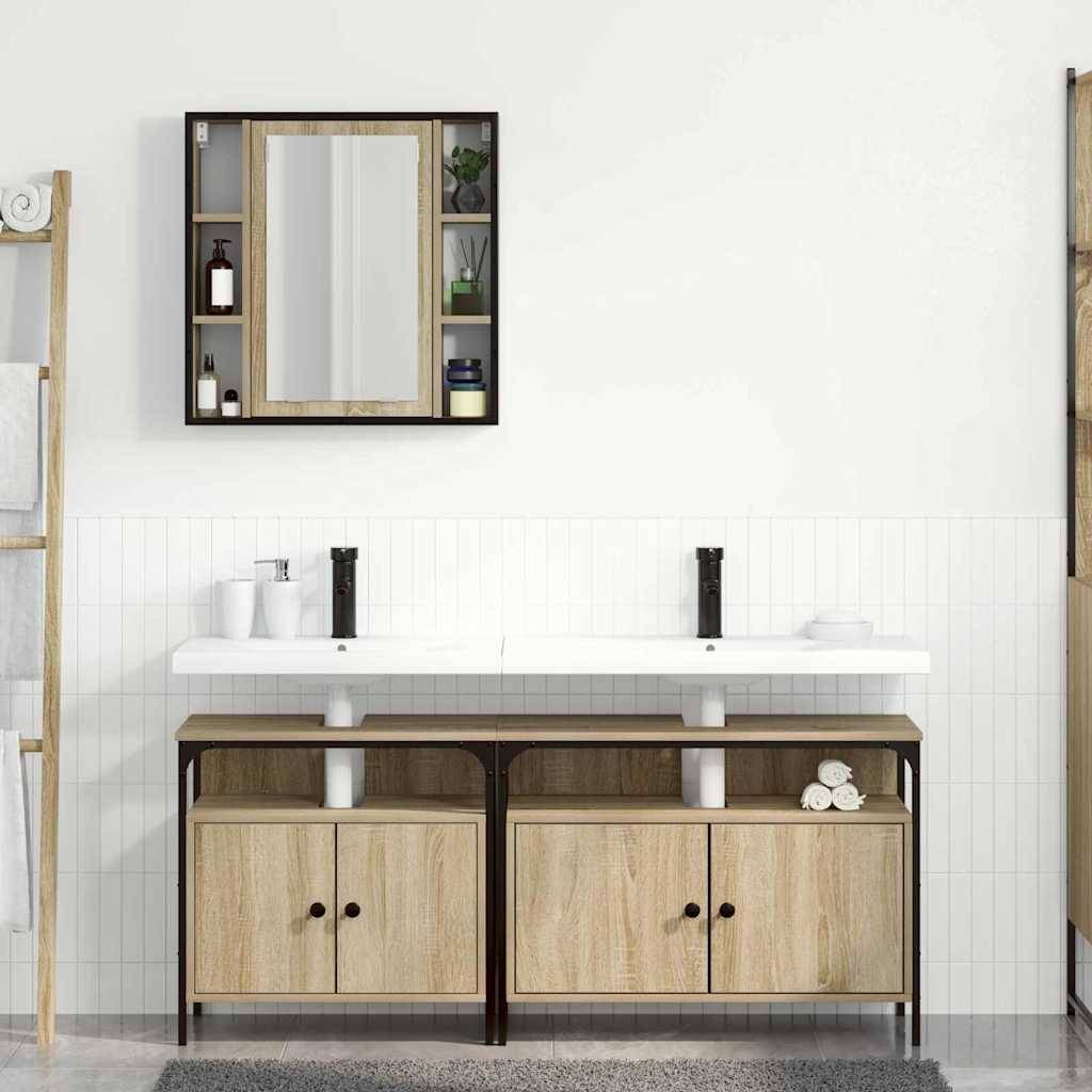 vidaXL Badezimmermöbel-Set mit Regal mit Tür 3 pcs Braun Holzwerkstoff