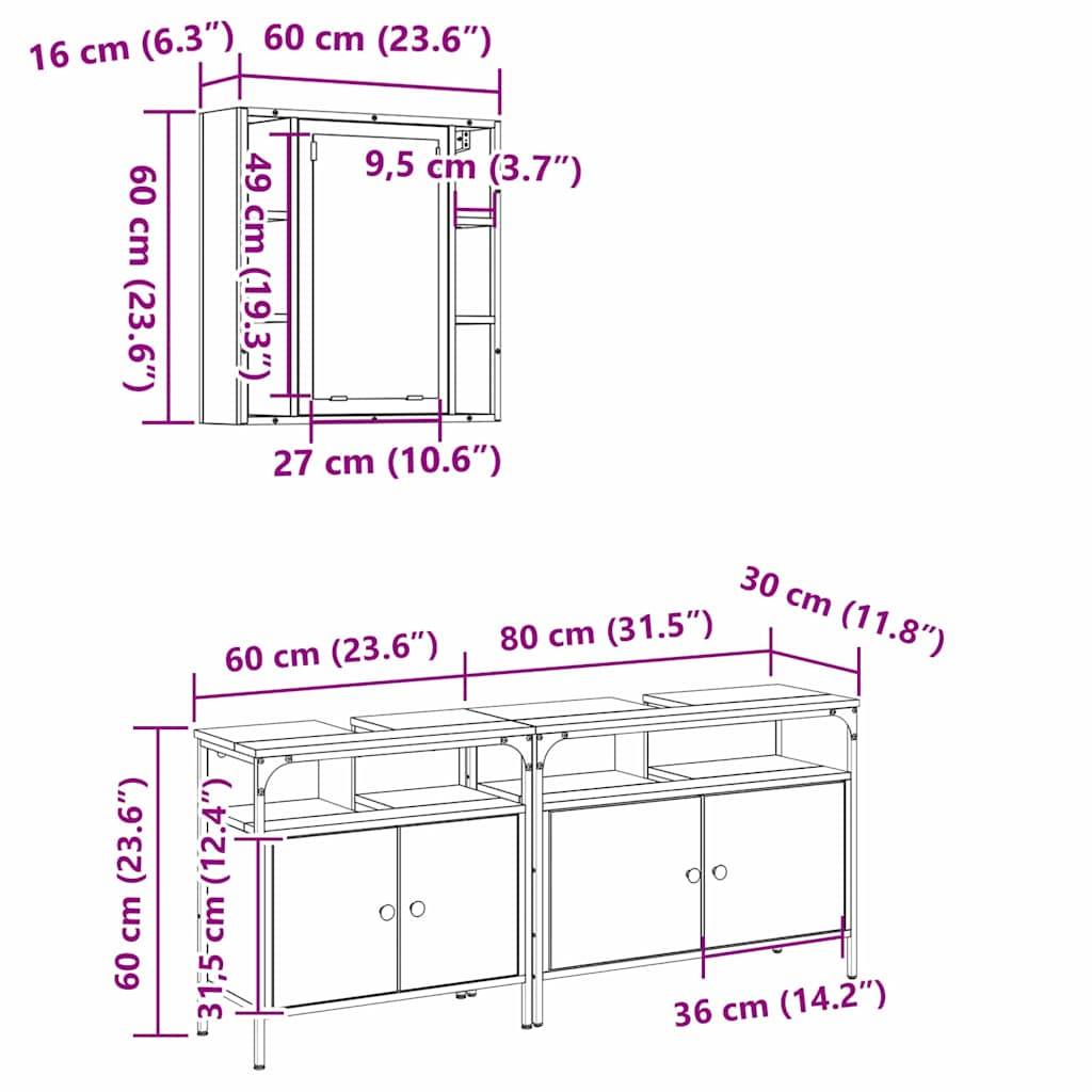 vidaXL Badezimmermöbel-Set mit Regal mit Tür 3 pcs Braun Holzwerkstoff