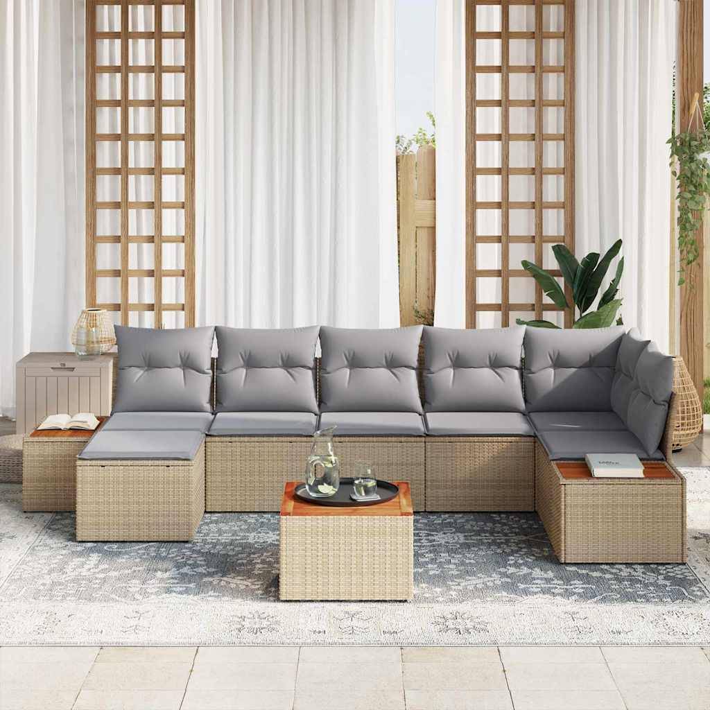 vidaXL Gartensofa-set mit Kissen 8 pcs Beige Poly Rattan