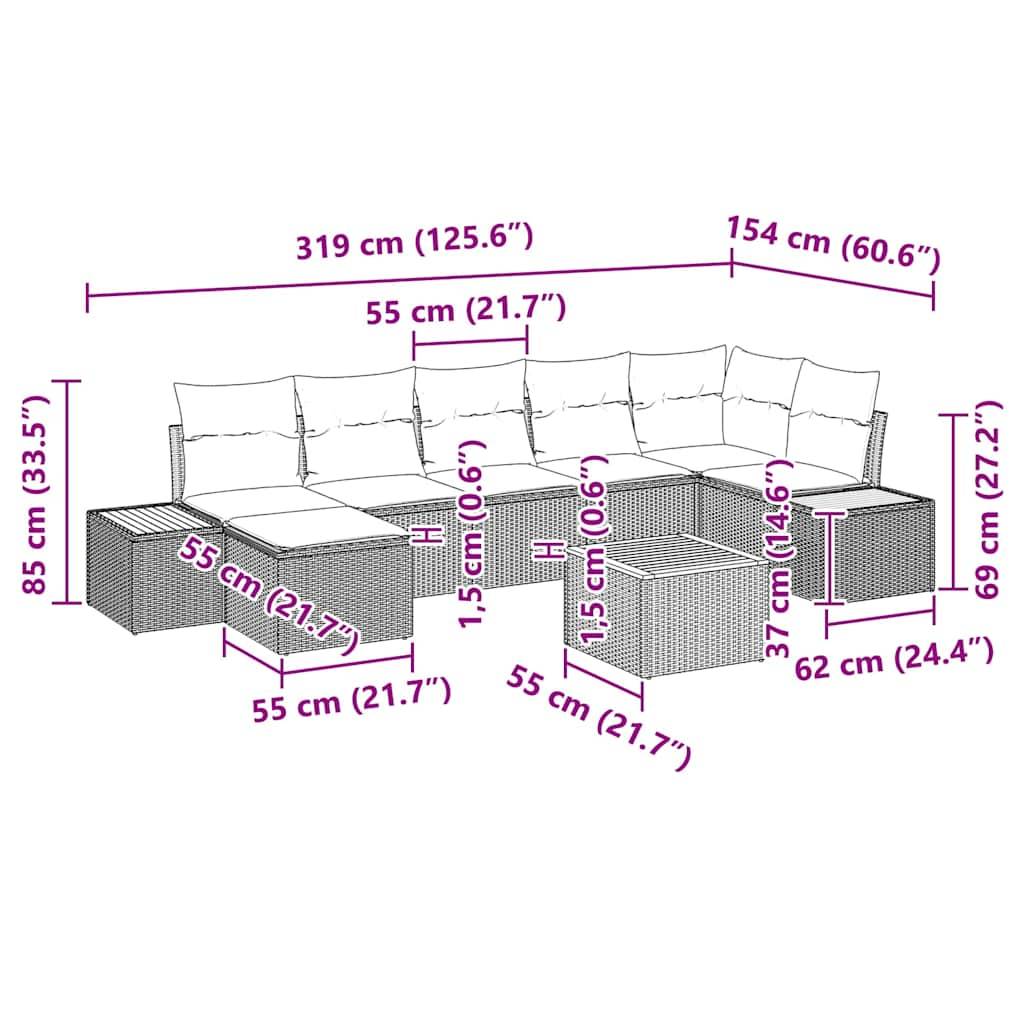 vidaXL Garten-Sofa-Set mit Kissen 8 pcs Beige Poly-Rattan