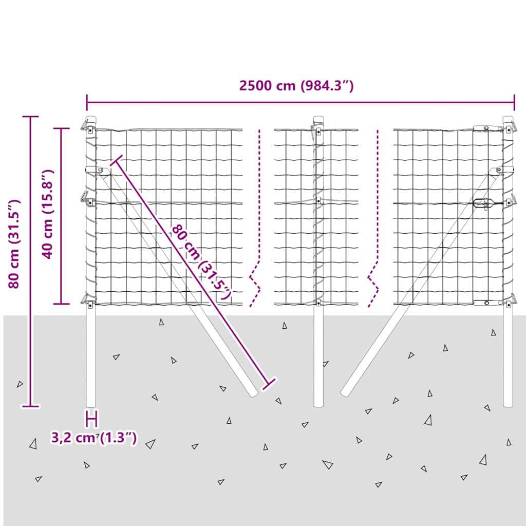 vidaXL Zaun mit Pfosten Grau 0,4 x 25 m Stahl und PVC