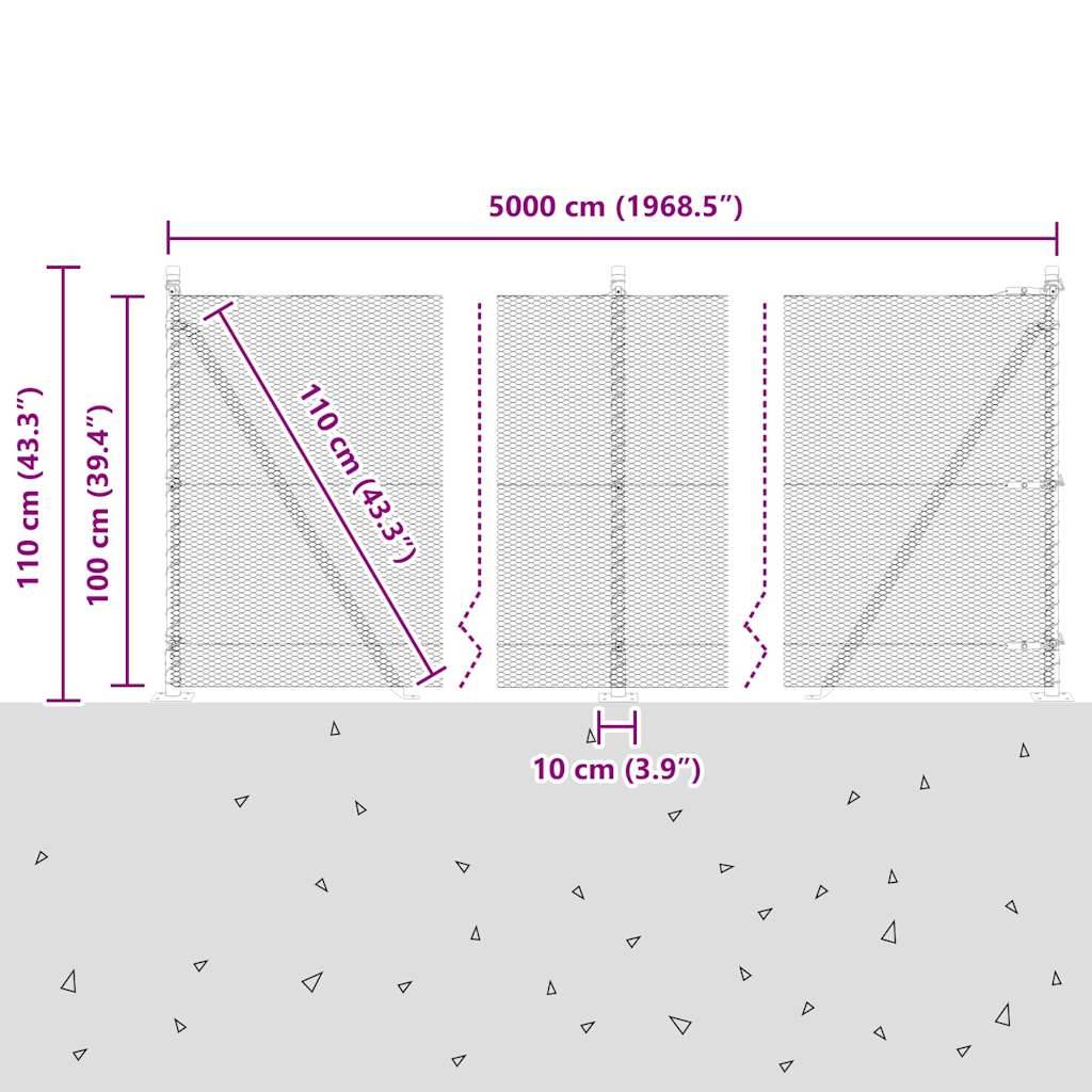 vidaXL Zaunpfosten Silber 50 x 1 m (13 mm Maschendraht) Stahl